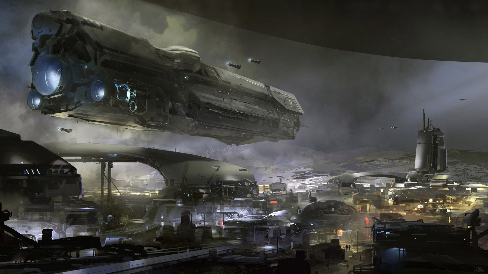 General 1920x1080 Halo (game) video game art video games spaceship UNSC Infinity digital art futuristic city science fiction landscape