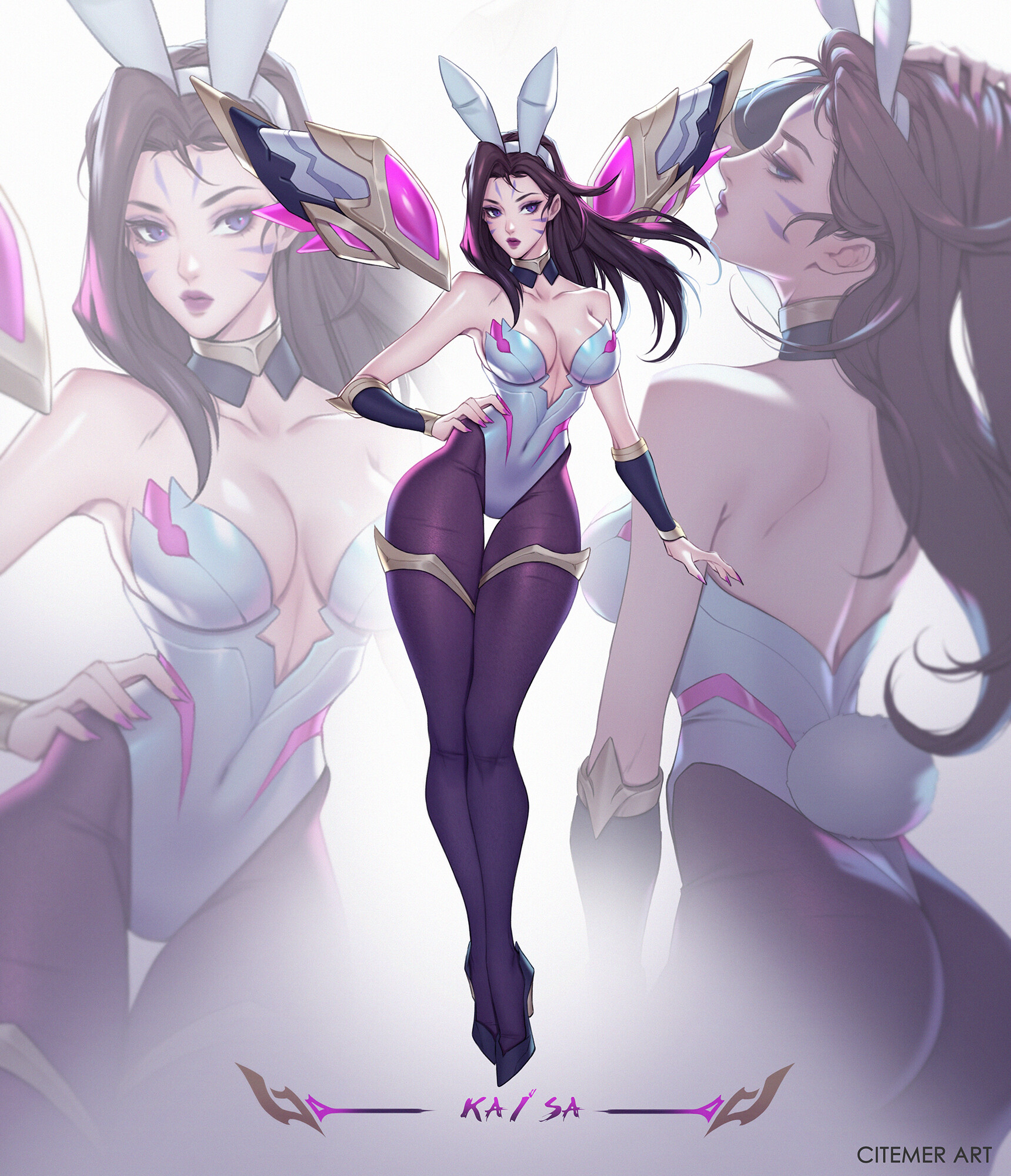 General 1719x2000 Citemer Liu drawing League of Legends women cleavage the gap white bunny ears bunny girl Kai'Sa (League of Legends) digital art watermarked portrait display