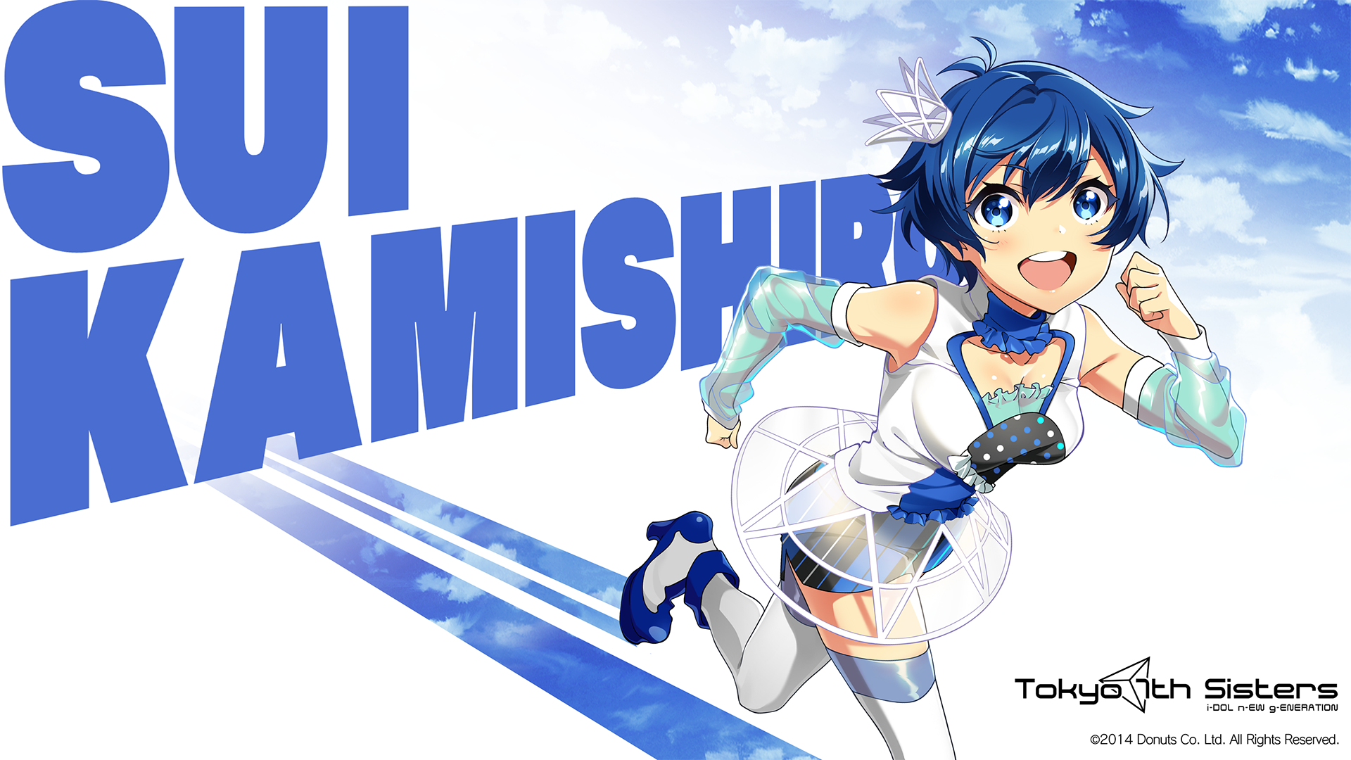 Anime 1920x1080 anime Idol blue hair running blue eyes open mouth anime girls 2014 (Year) Tokyo 7th Sisters