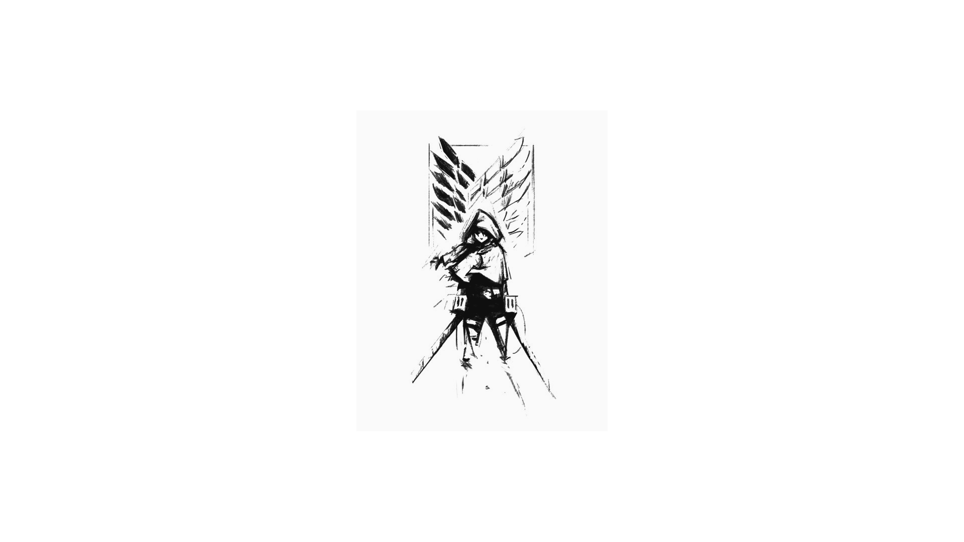 Anime 1920x1080 manga sketch boots Shingeki no Kyojin hoods Levi Ackerman feathers simple background wings white background white minimalism sketches anime boys standing sword dual wield