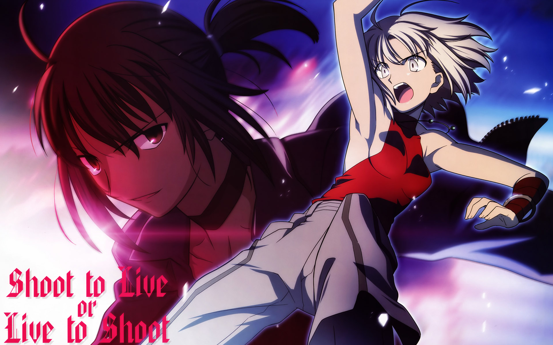 Anime 1920x1200 anime Canaan anime girls Alphard Al Sheya open mouth red clothing arms up looking at viewer typography