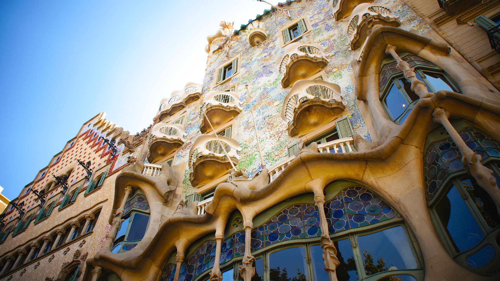 General 1920x1080 glass reflection window museum Barcelona Catalonia Spain Casa Batlló low-angle Gaudi