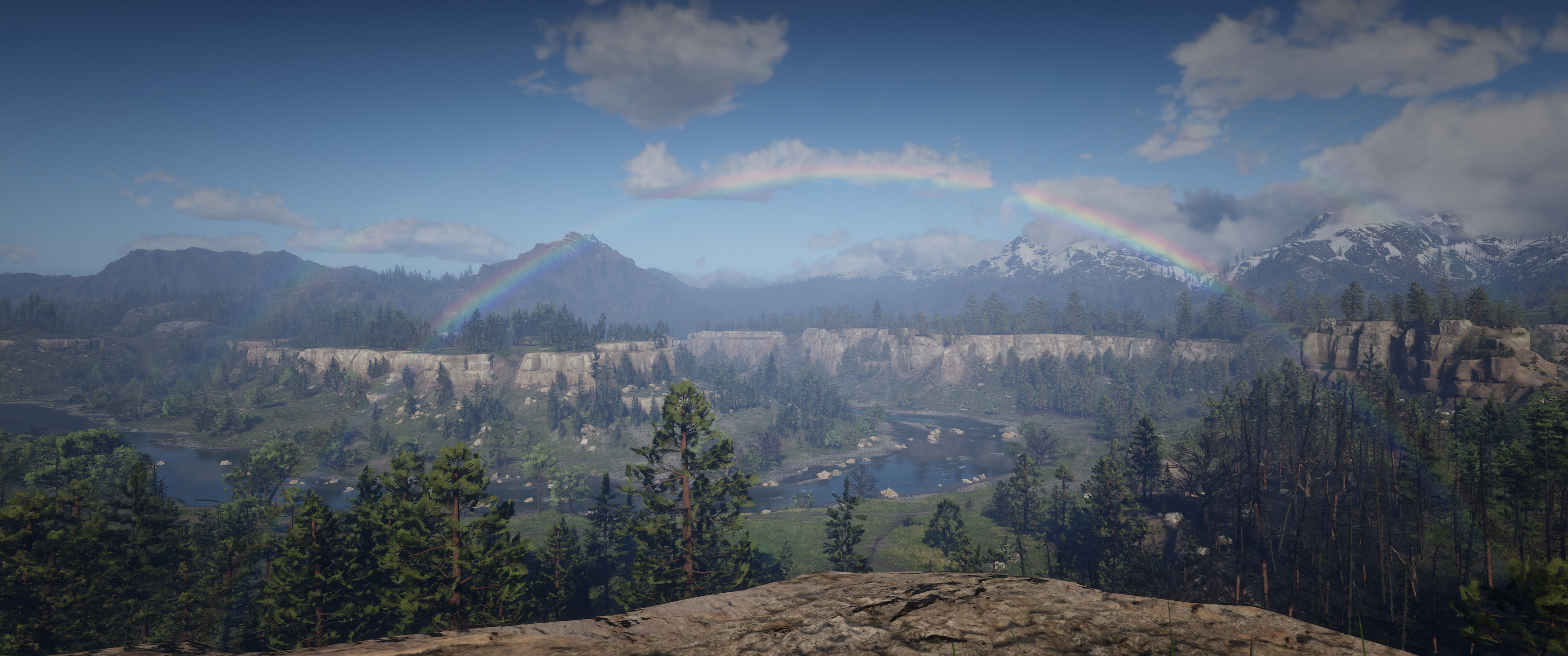 General 3440x1440 Red Dead Redemption 2 video game landscape rainbows Rockstar Games screen shot video games