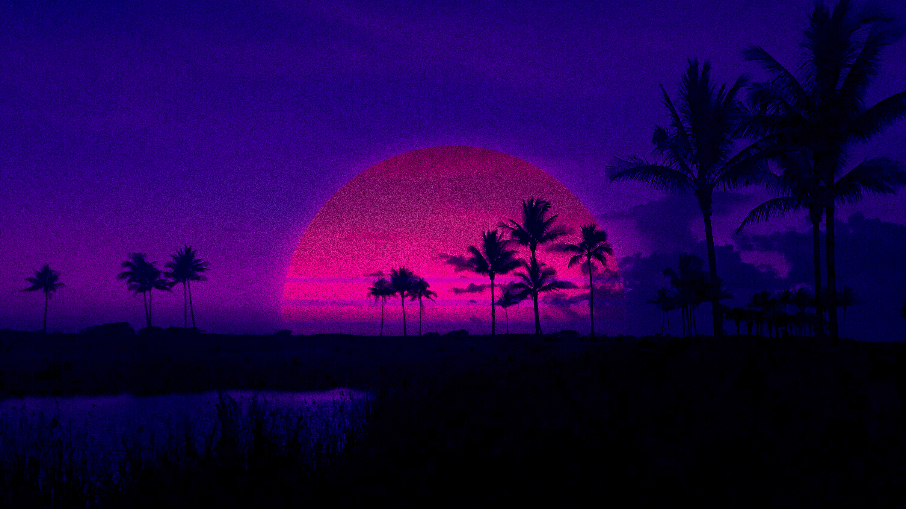 Retrowave Retrowave Purple Sunset Palm Trees Pink Shadow