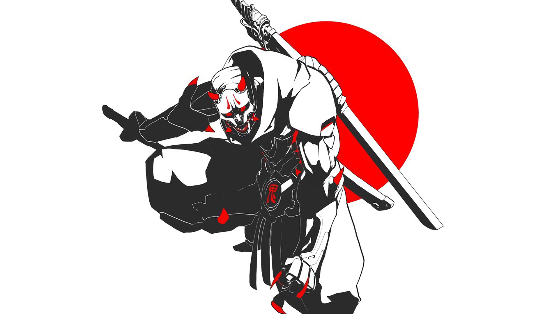 Anime 1920x1080 anime manga Japan samurai ninjas katana oni simple background shinobi oni mask Genji (Overwatch)