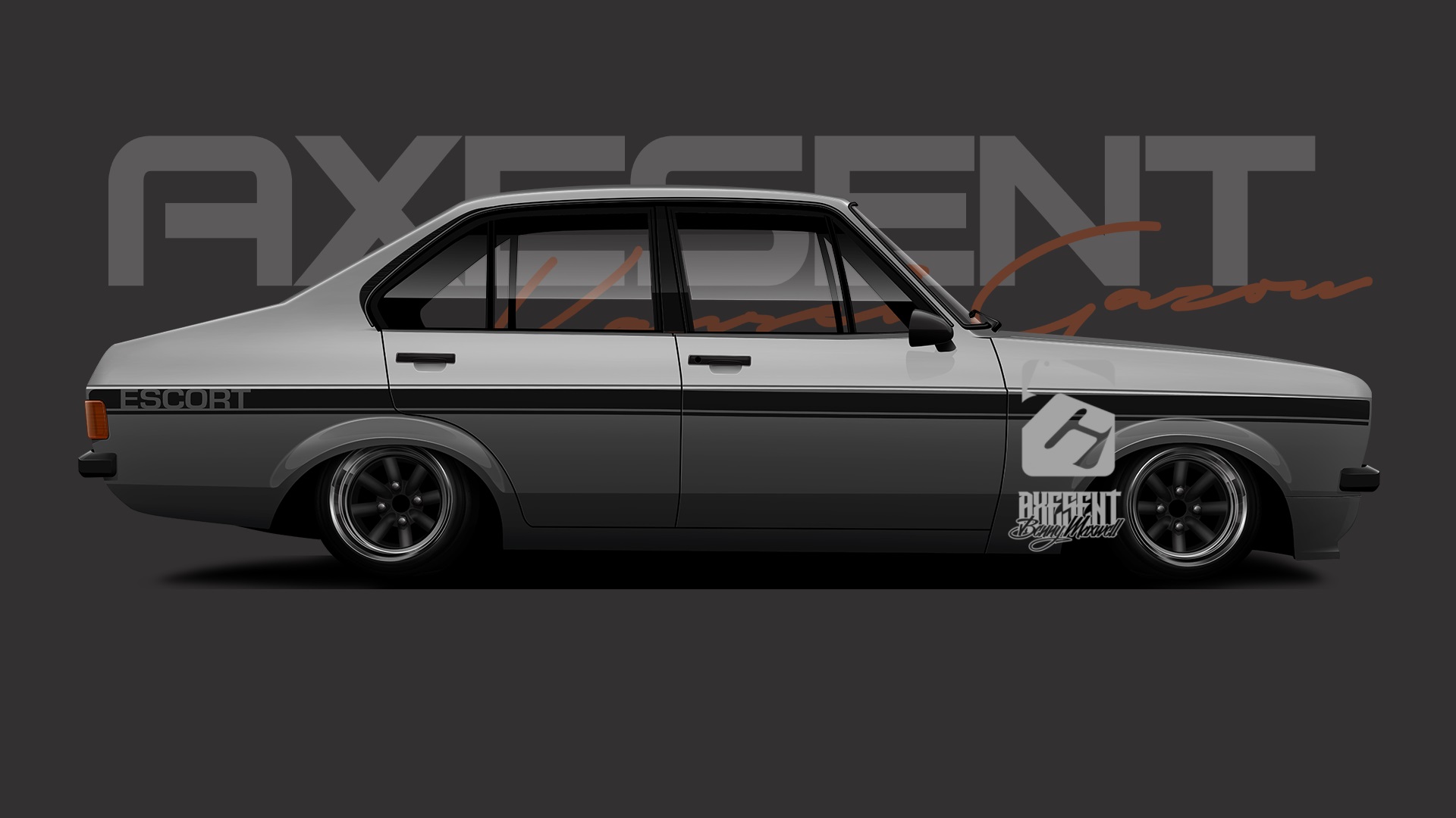 General 1920x1080 Axesent Creations CGI Ford Escort MkII Ford British cars side view silver cars