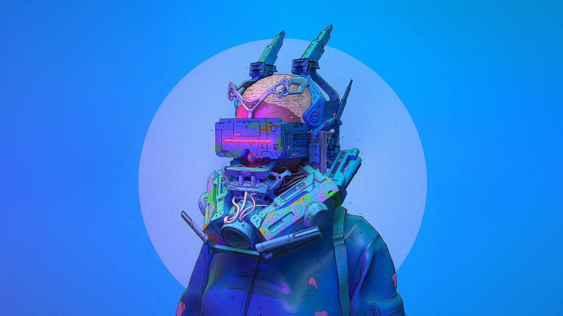 General 1920x1080 futuristic blue background artwork cyborg cyberpunk science fiction