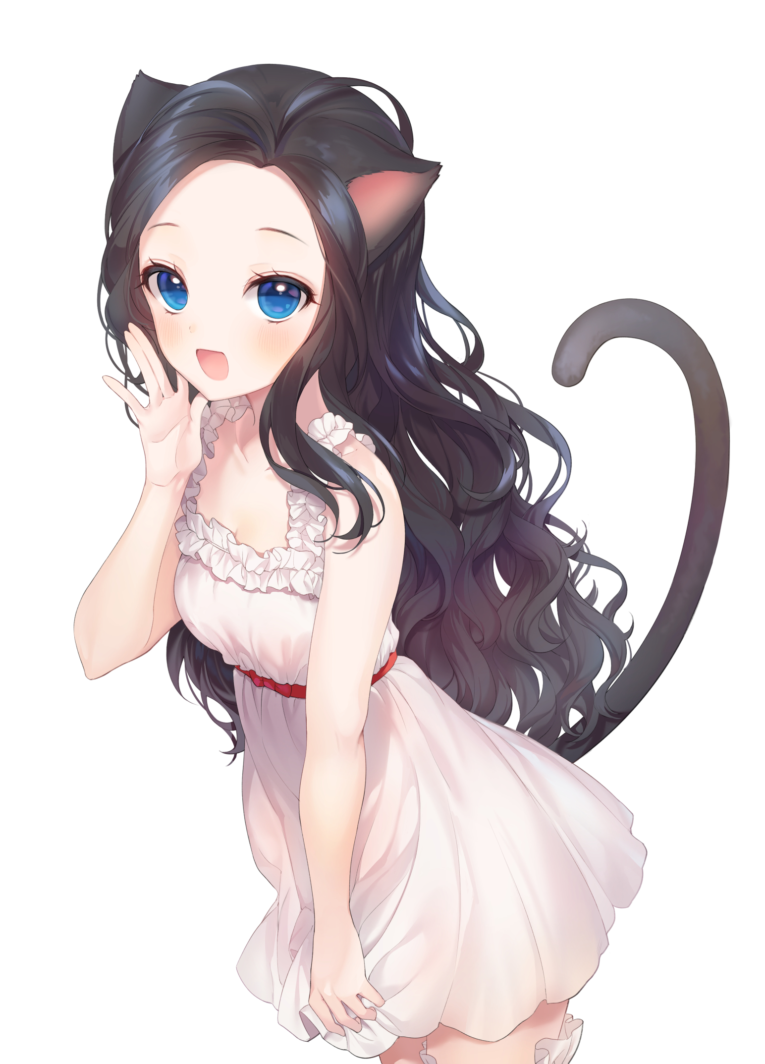 Anime 1544x2147 anime anime girls digital art artwork 2D portrait display cat girl black hair blue eyes sun dress