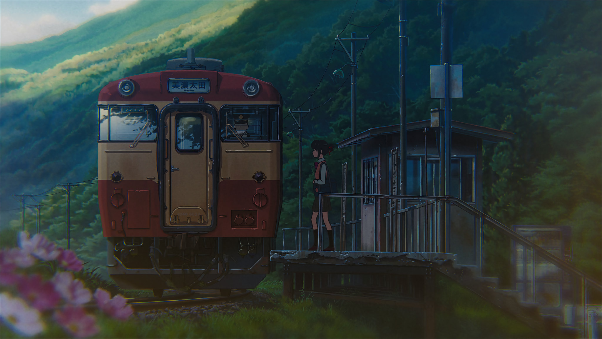 Anime 2048x1152 anime landscape Kimi no Na Wa train station train Miyamizu Mitsuha Mitsuha Miyamizu