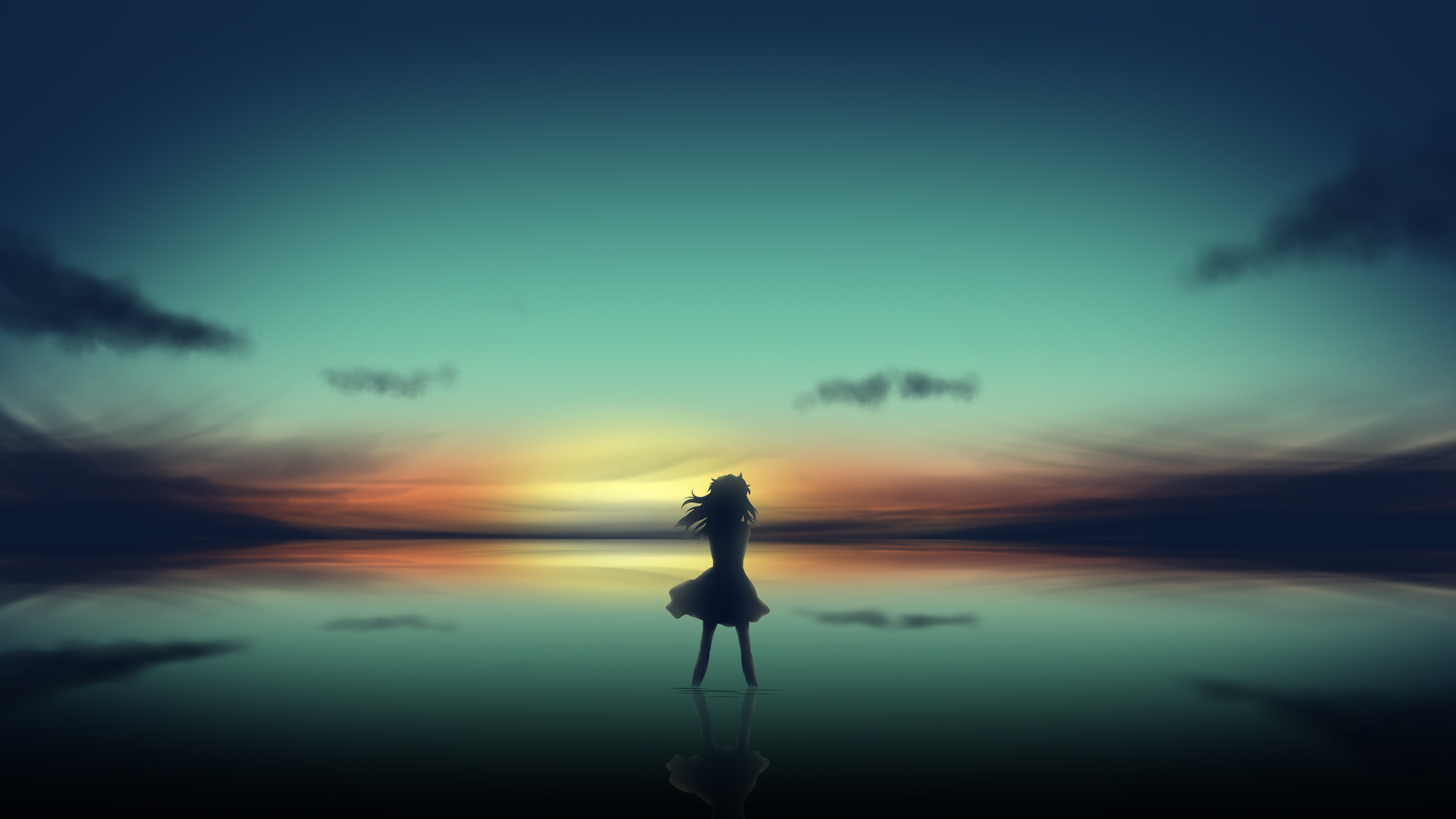 Anime 2560x1440 anime landscape sea sky clouds sunset anime girls