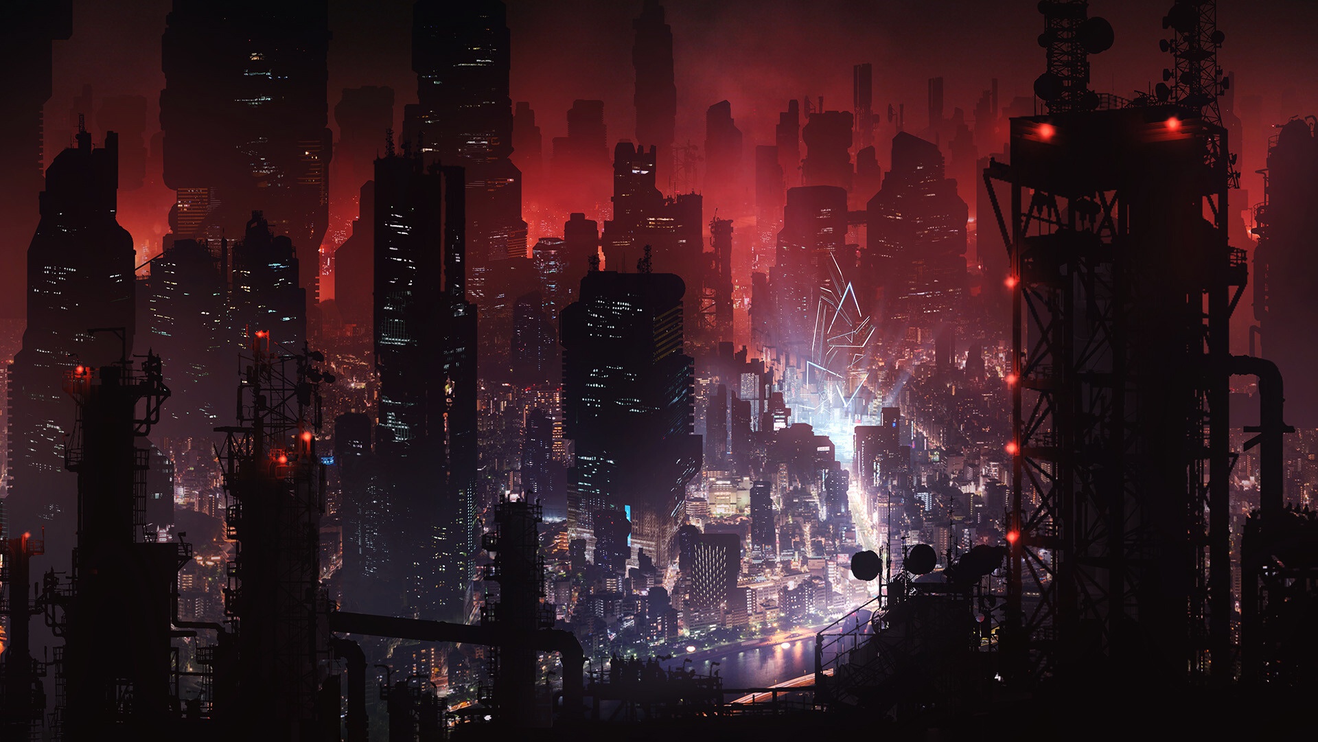 General 1920x1081 dark artwork cityscape futuristic futuristic city red