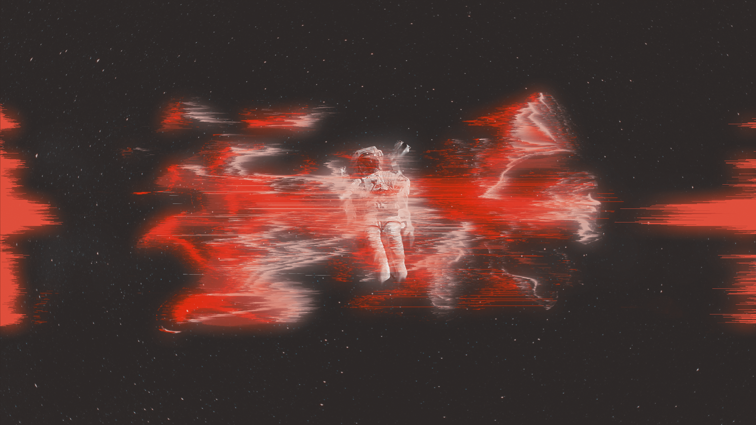 General 2560x1441 digital art astronaut red white pink space space art stars graphic design surreal artwork pixel sorting glitch art