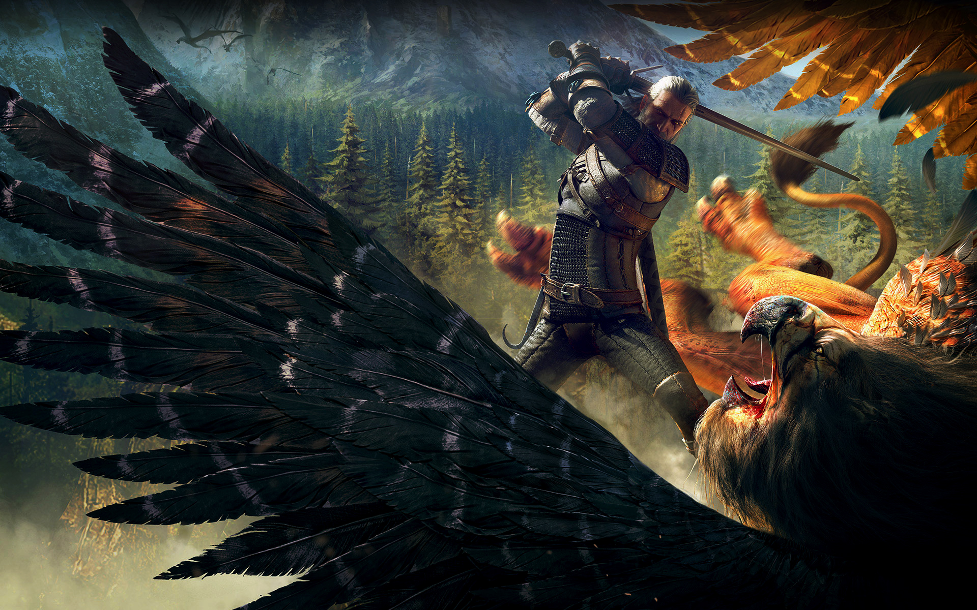 General 1920x1200 The Witcher The Witcher 3: Wild Hunt Geralt of Rivia griffins CD Projekt RED digital art video games