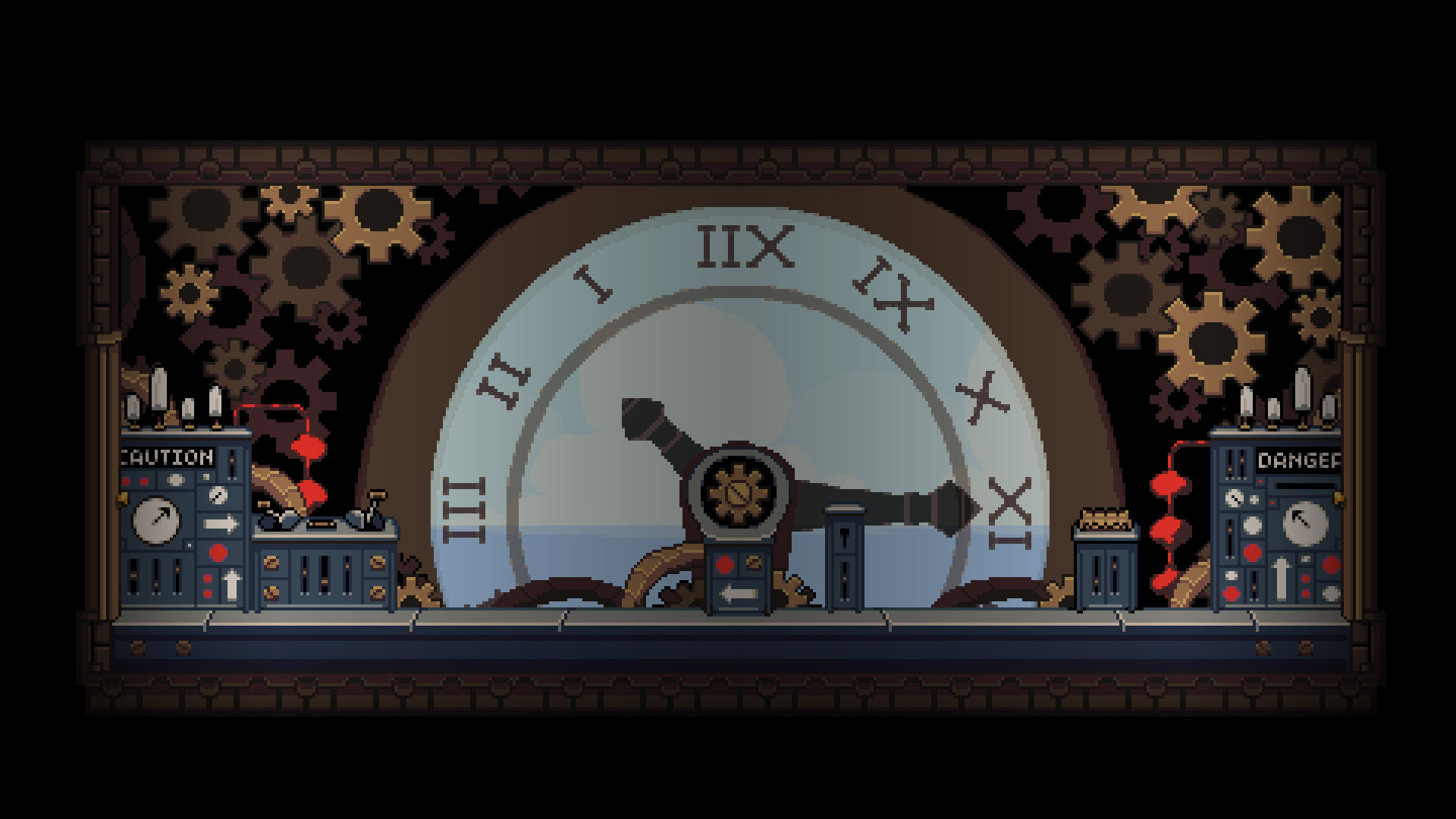 General 1920x1080 digital art pixel art pixels pixelated gears clocks Roman numerals video games black background