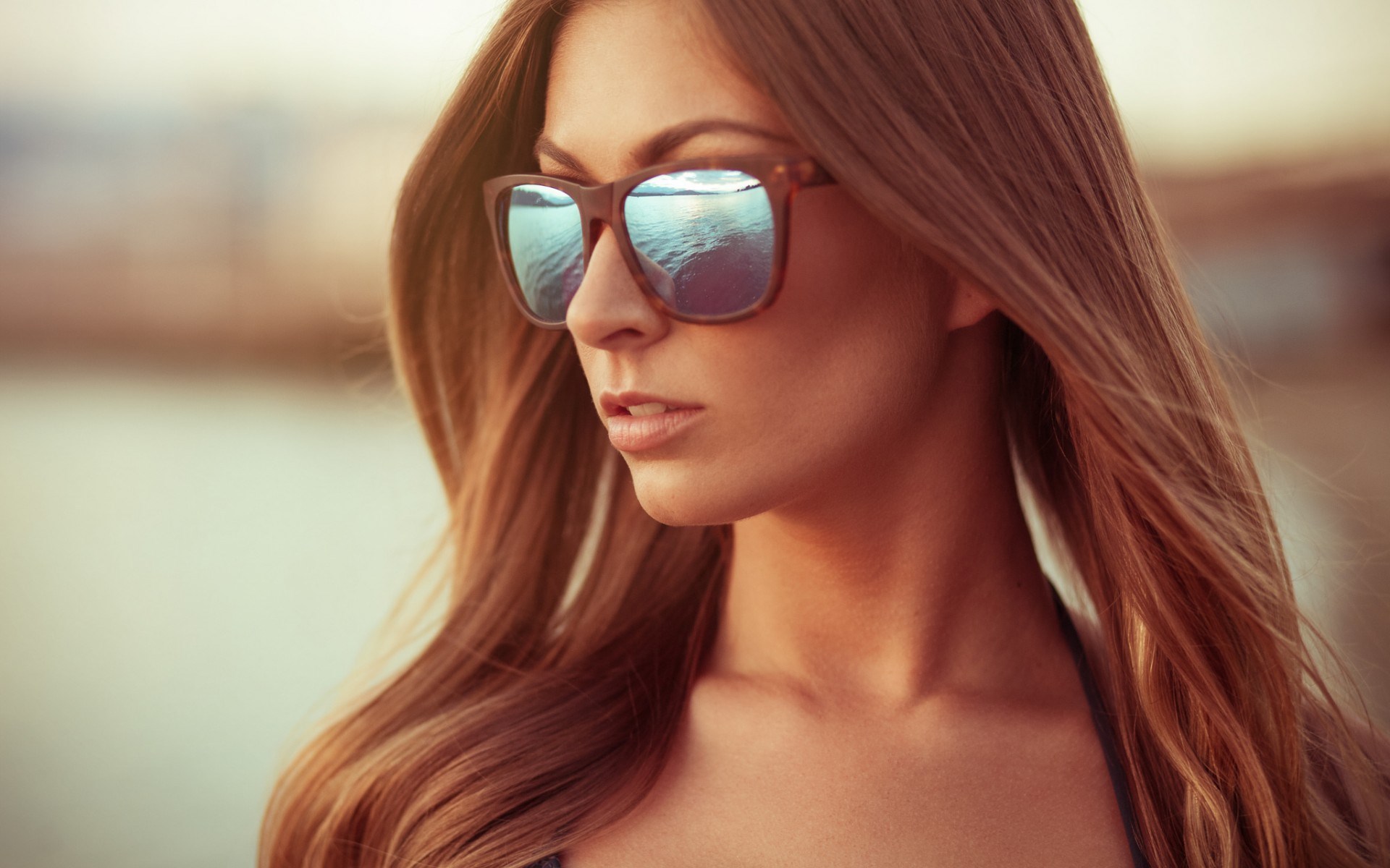 People 1920x1200 women model redhead long hair women outdoors face women with shades sunglasses water reflection
