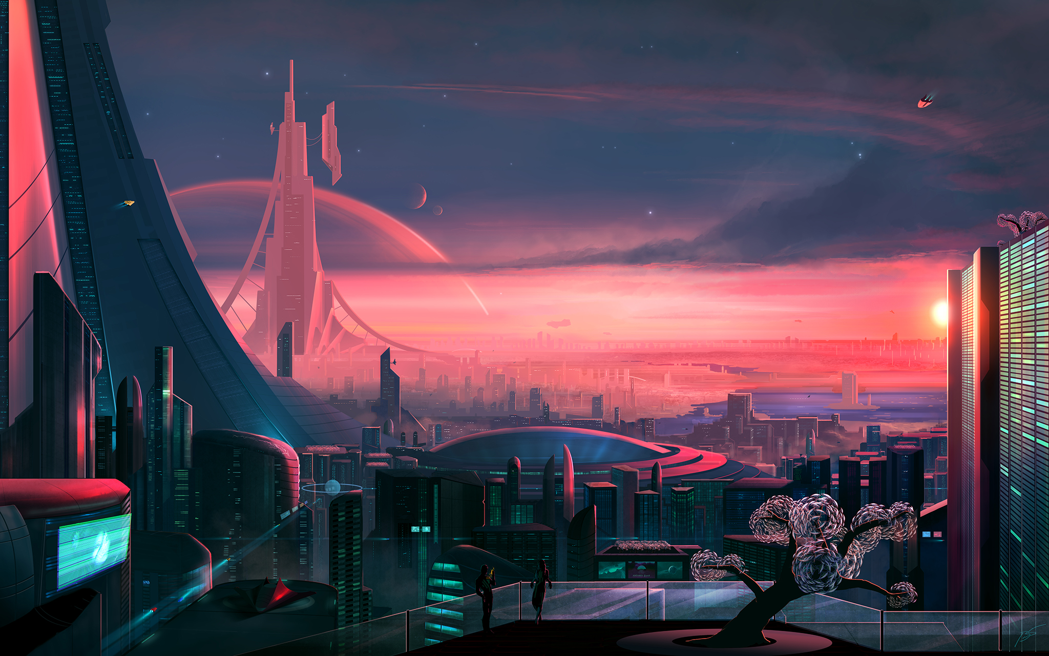 General 2048x1280 space art futuristic city science fiction JoeyJazz red sky