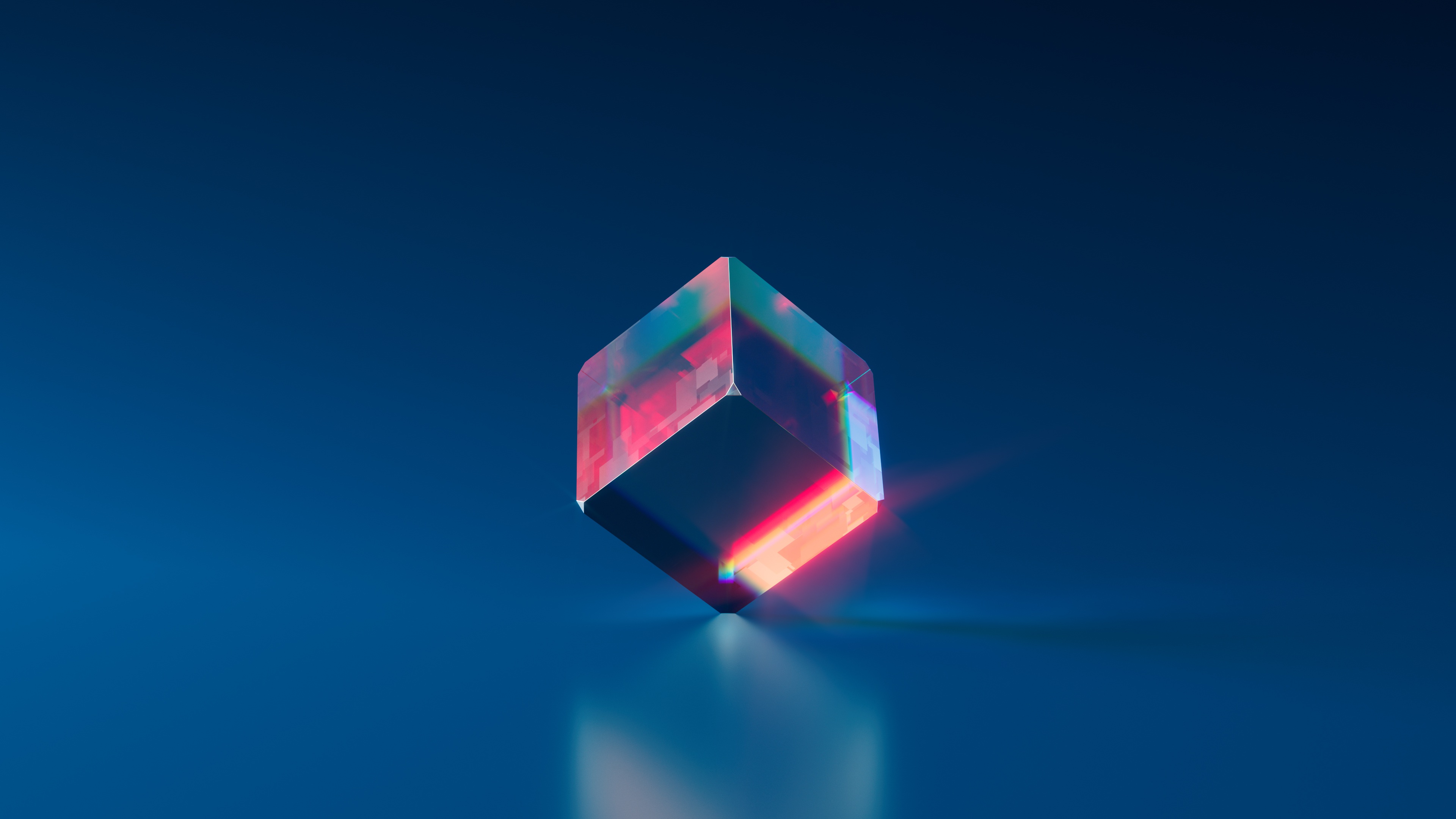 General 3840x2160 crystal  blue cube digital artwork reflection Refraction 3D 3D Blocks simple background blue background 3D Abstract digital art