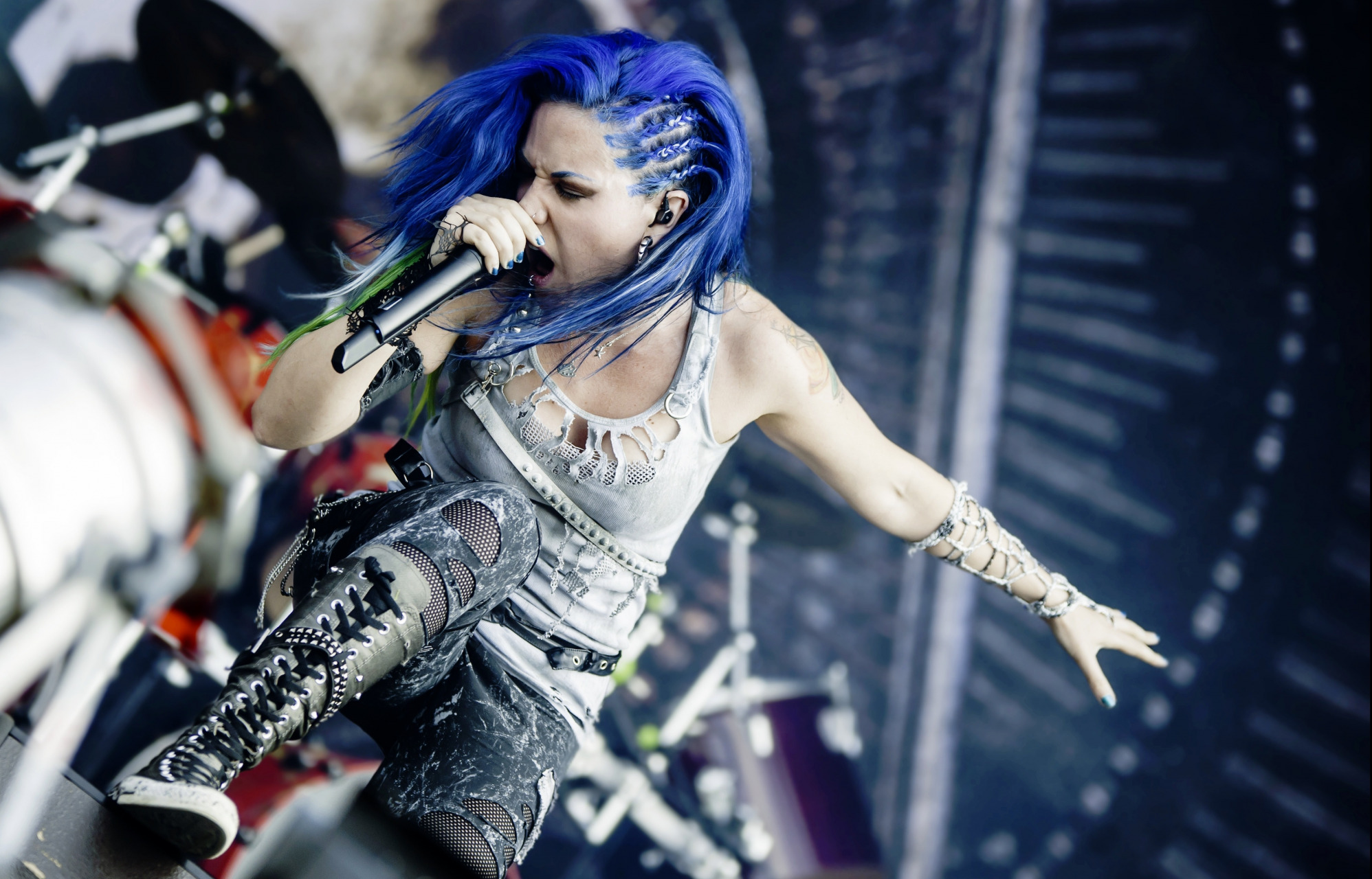 People 1996x1280 Alissa White-Gluz music heavy metal Arch Enemy women long boots dyed eyebrows dyed hair colored nails closed eyes singer