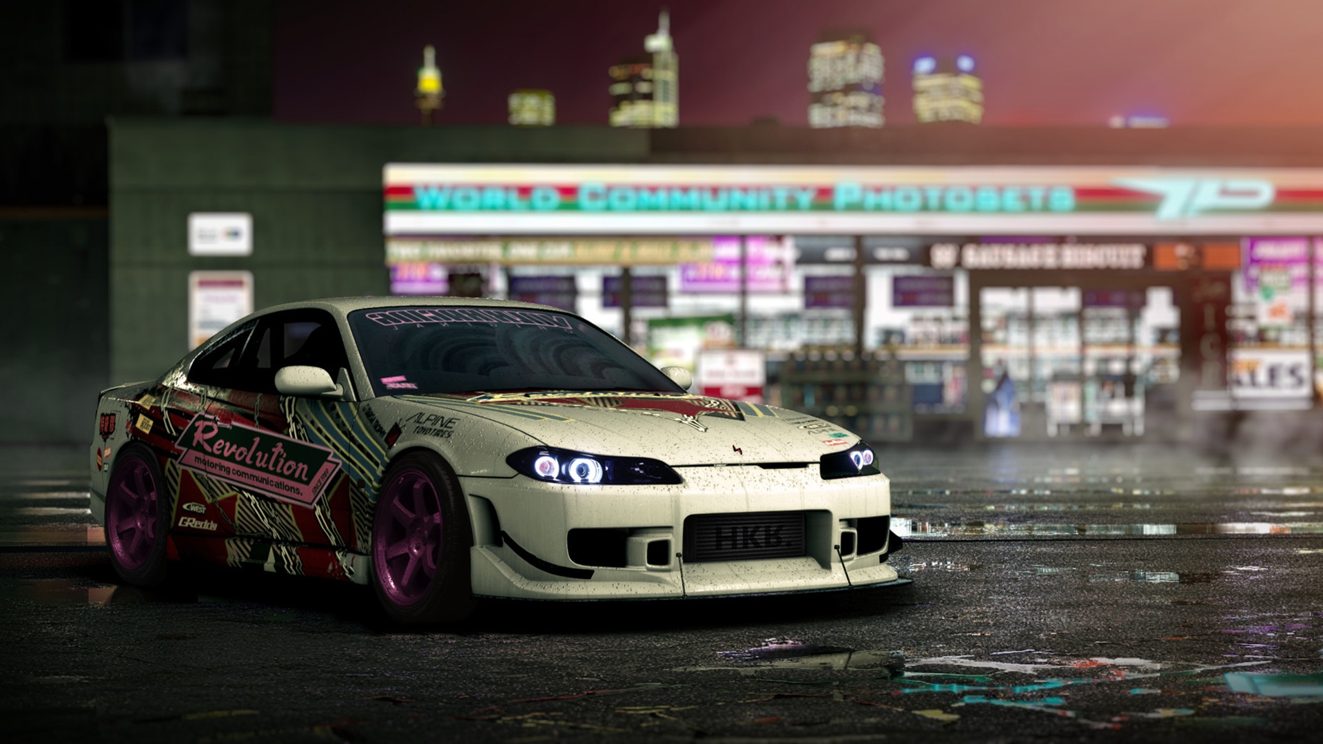 General 1920x1080 Nissan car vehicle white cars colored wheels Nissan Silvia S15 wet road bodykit
