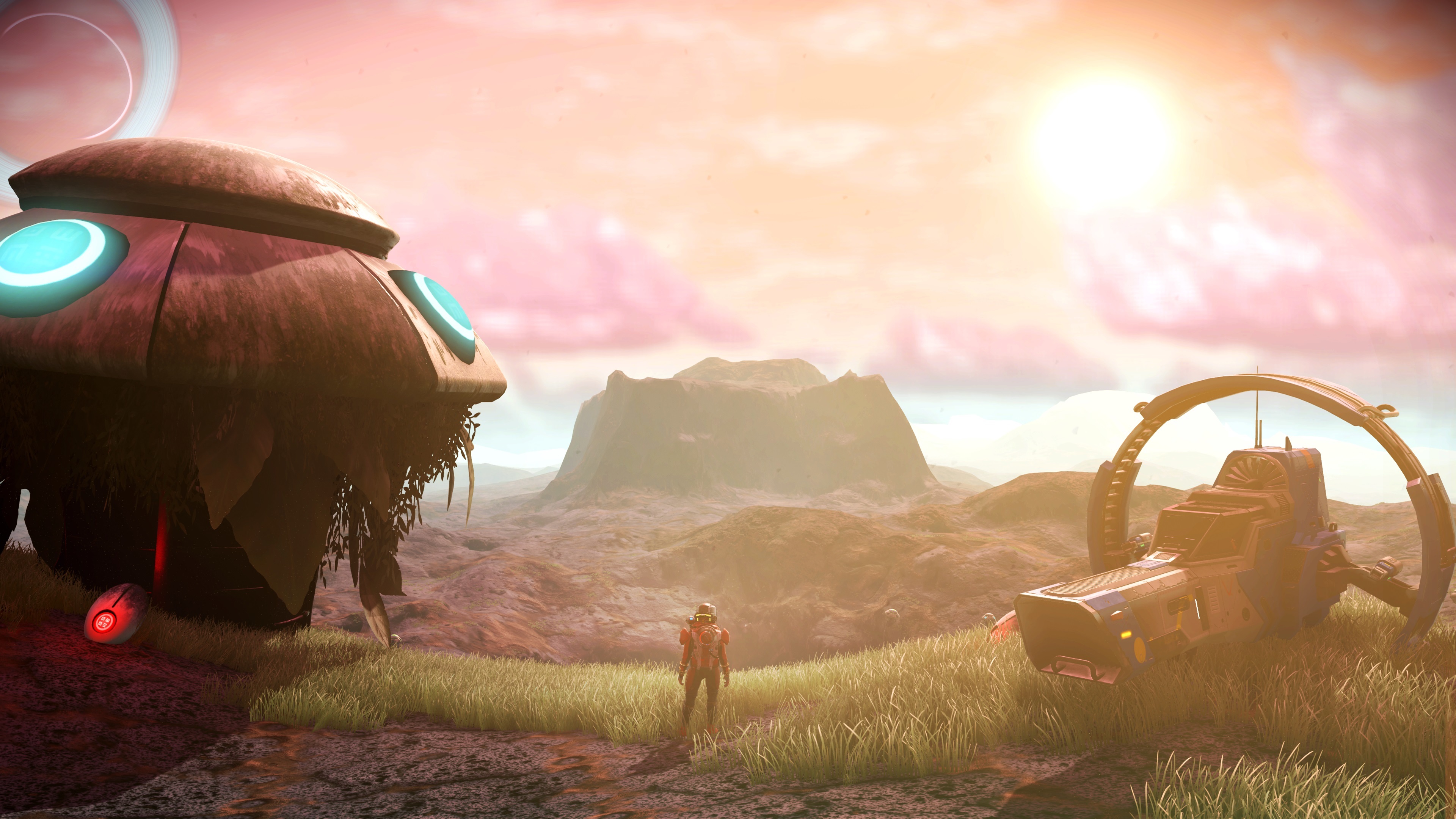 General 3840x2160 No Man's Sky science fiction spaceship video games planet landscape clouds screen shot grass procedural generation planetary rings