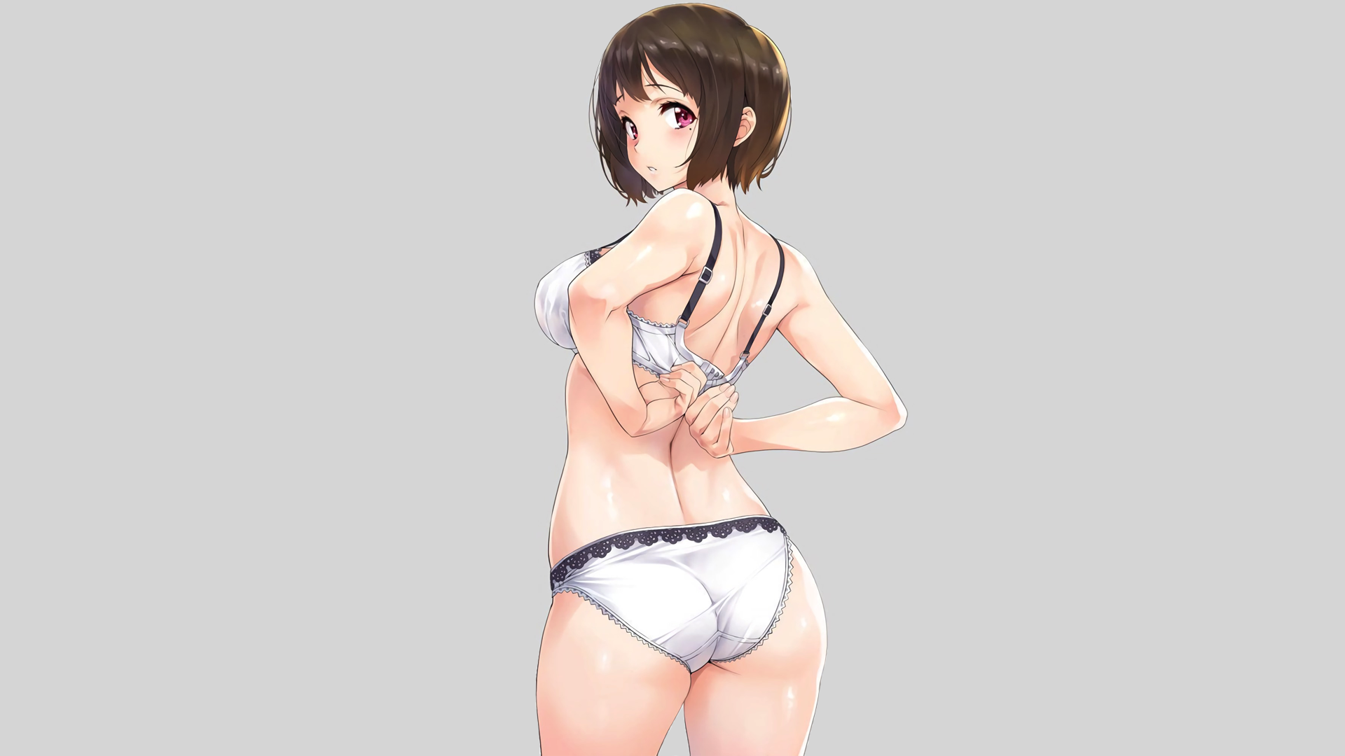 Anime 1920x1080 anime anime girls simple background underwear short hair ass white underwear Hibike! Euphonium Nakaseko Kaori big boobs