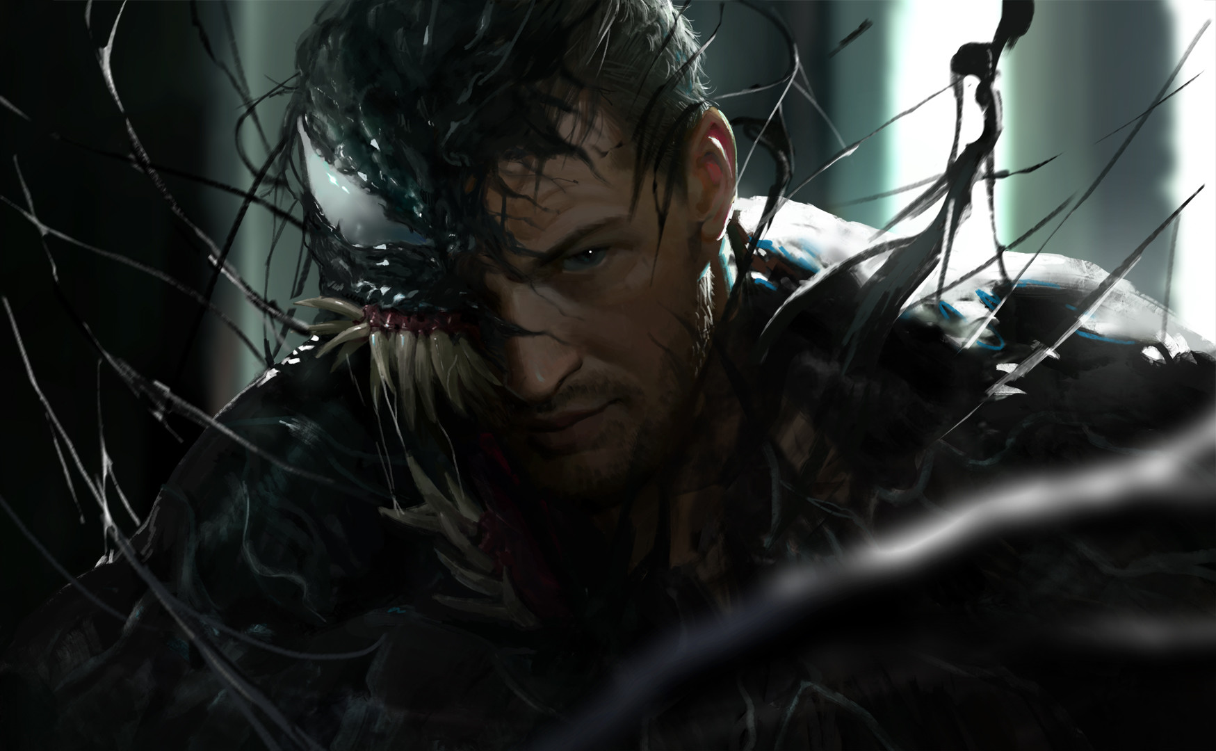 General 1749x1080 Venom Symbiote eddie brock black creature movies Marvel Comics actor digital art closeup