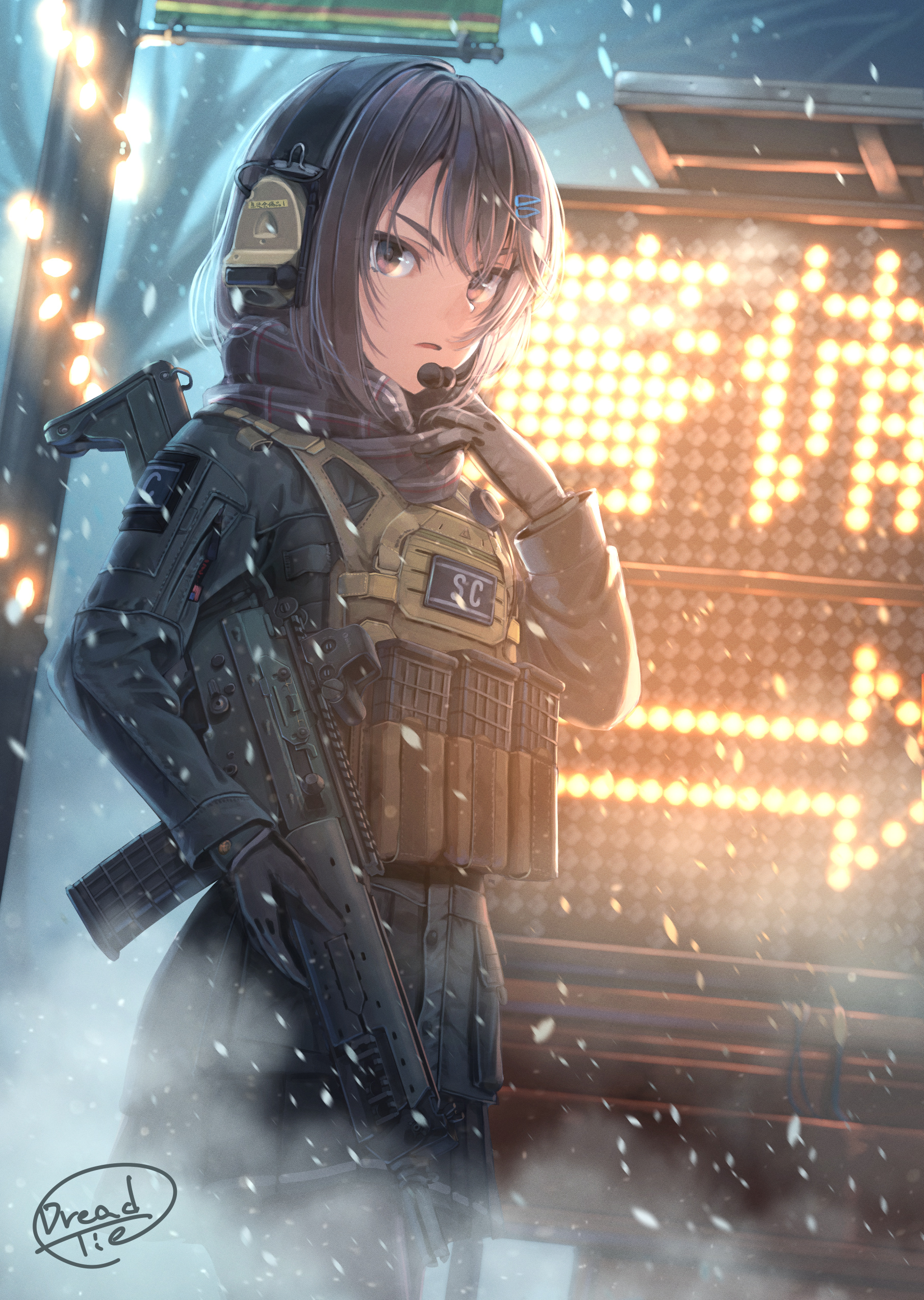 Anime 1812x2549 anime anime girls digital art artwork 2D portrait display DreadTie brunette brown eyes assault rifle snow
