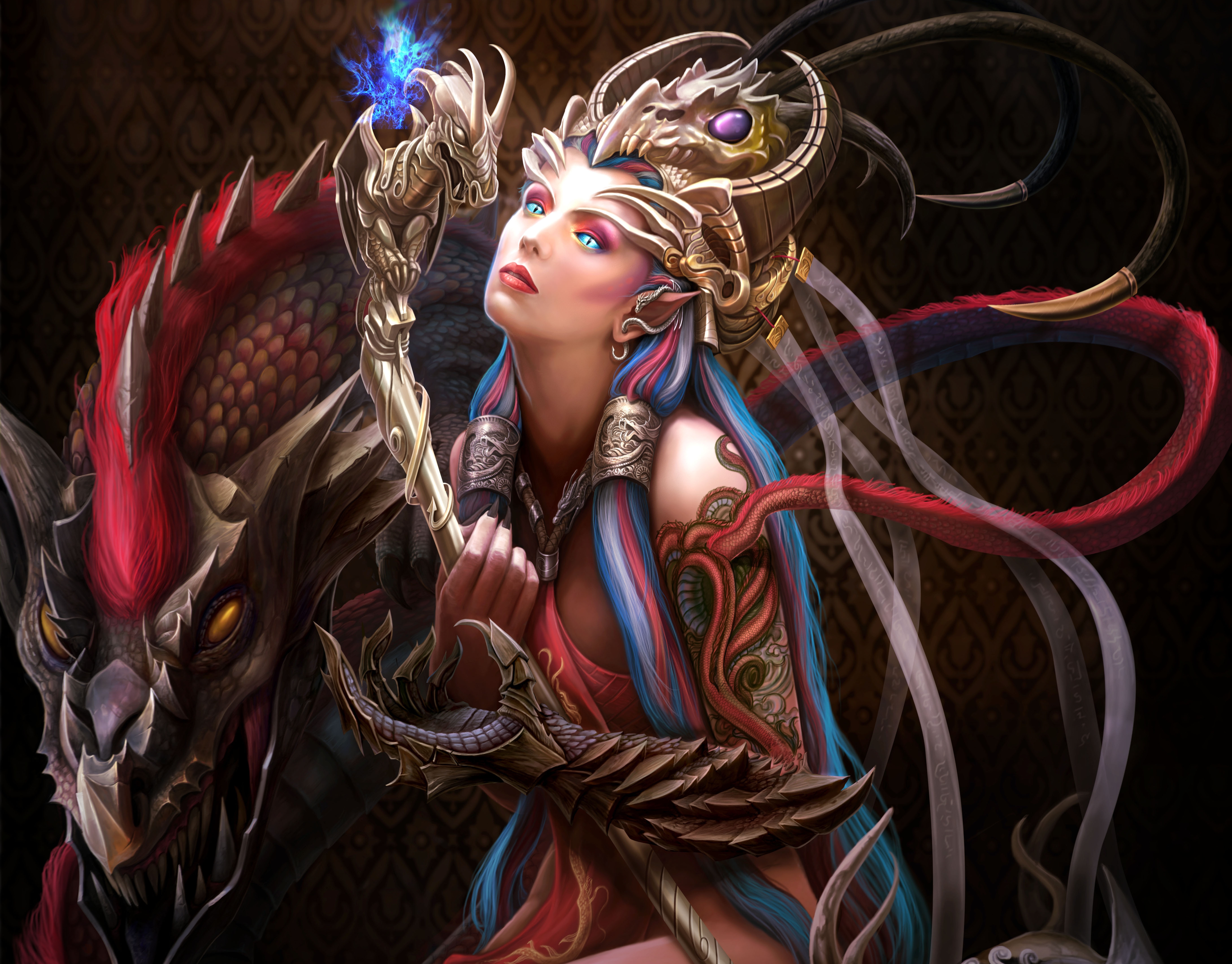 General 5496x4299 fantasy art fantasy girl dragon