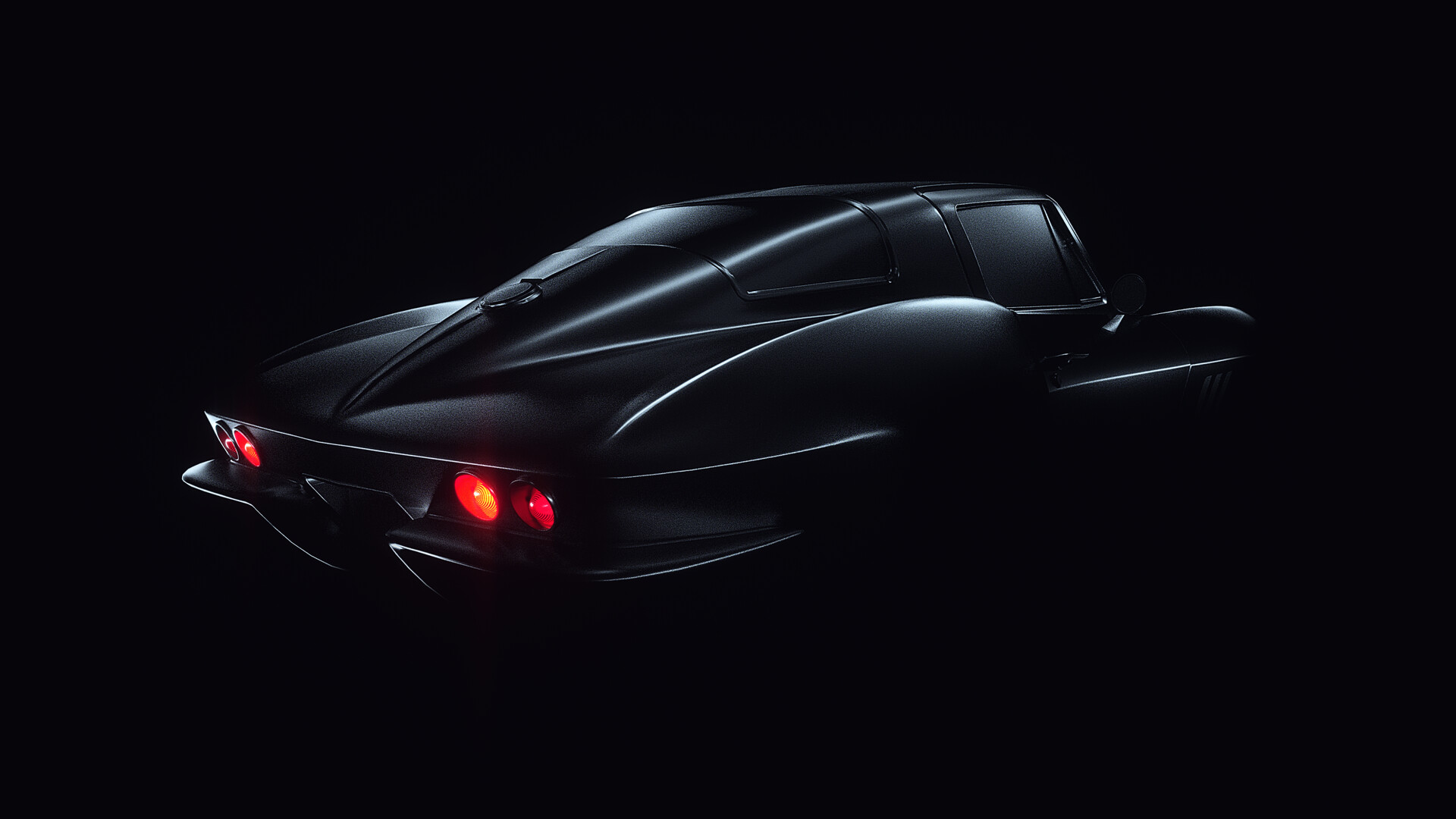 General 1920x1080 car black background lines digital art lights flashlight black shadow Corvette Chevrolet black cars vehicle