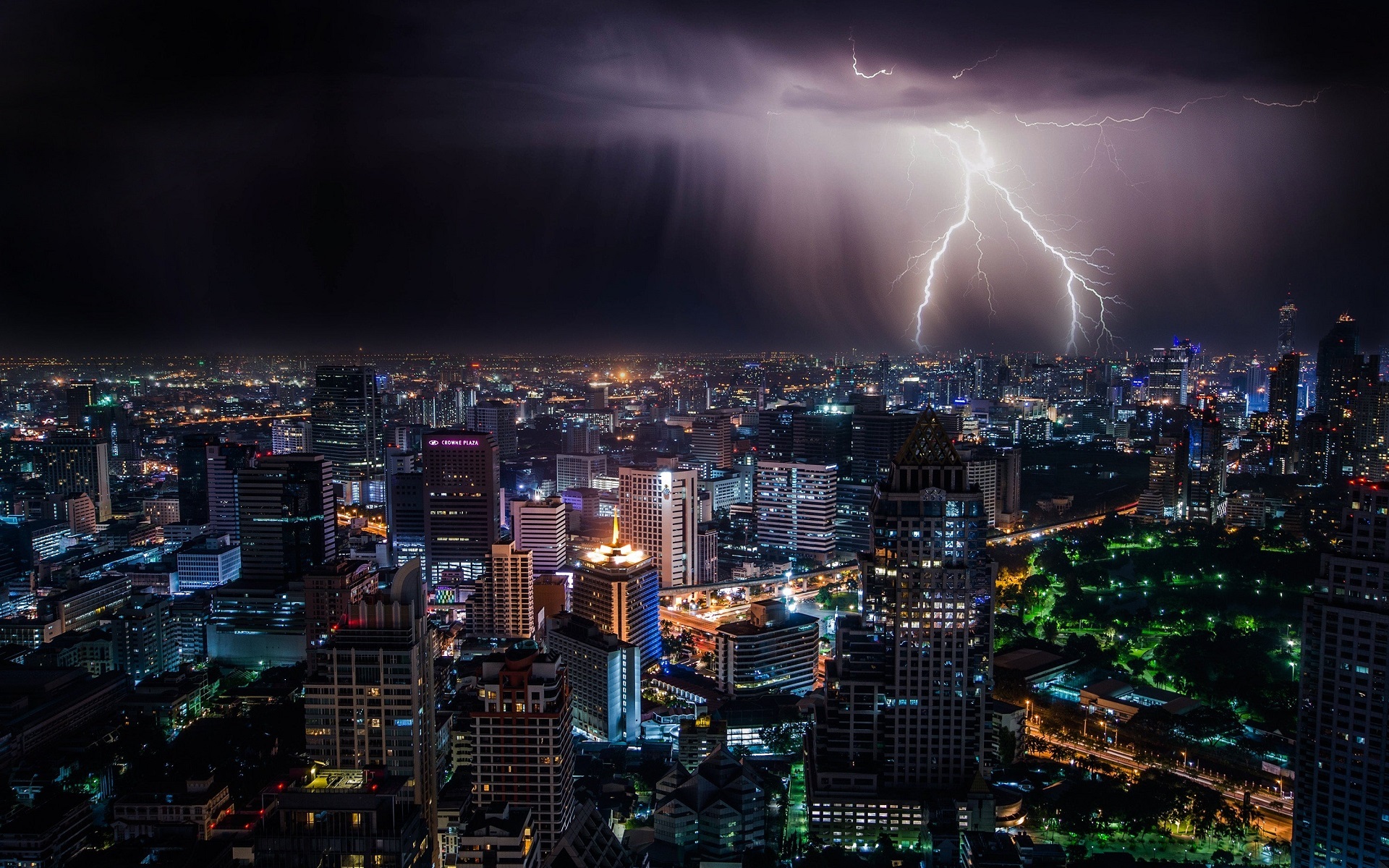 General 1920x1200 city cityscape lightning night city lights Bangkok Thailand clouds metropolis  downtown