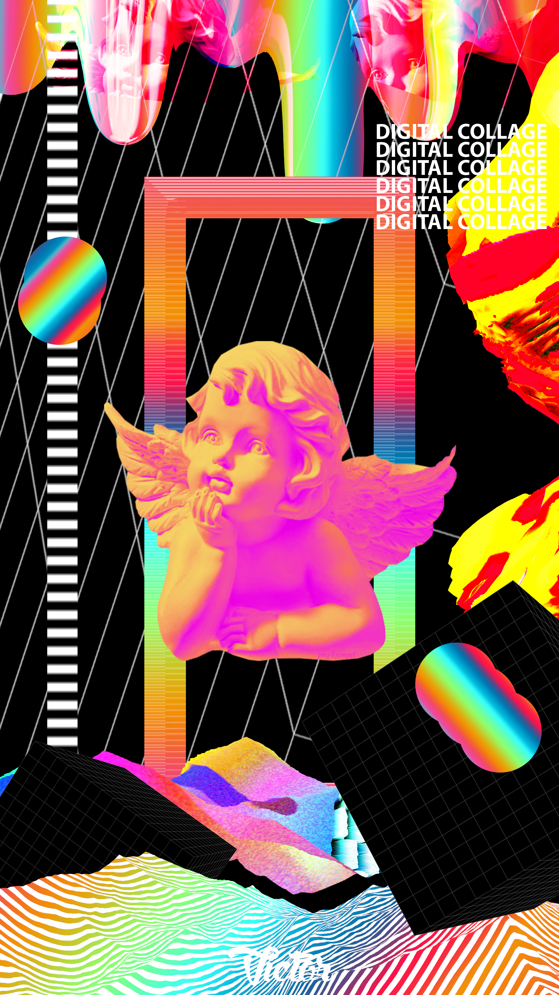 General 1859x3306 angel Color Burst collage digital art vaporwave