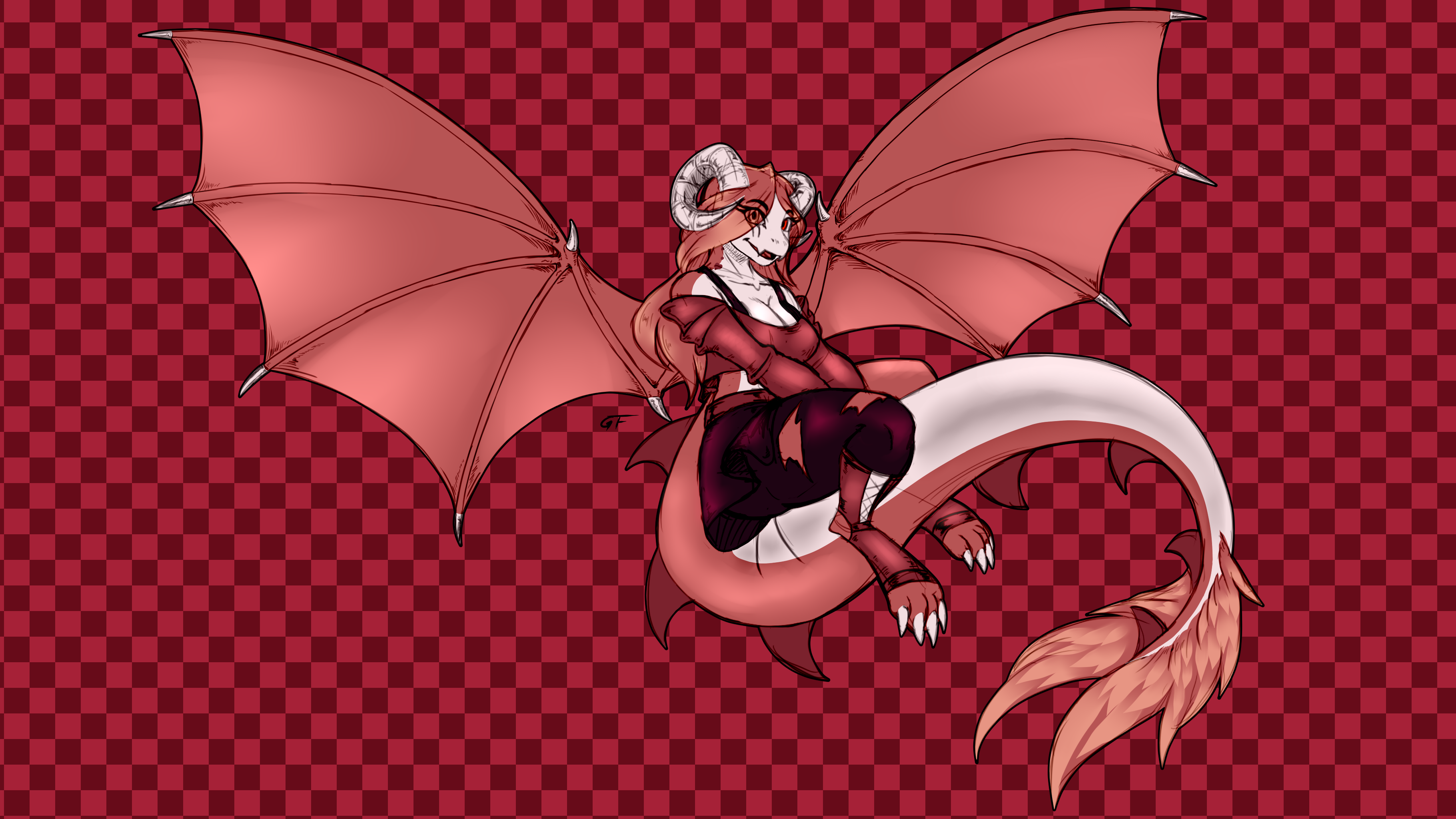 General 3641x2048 simple background dragon girl dragon furry wings horns Anthro