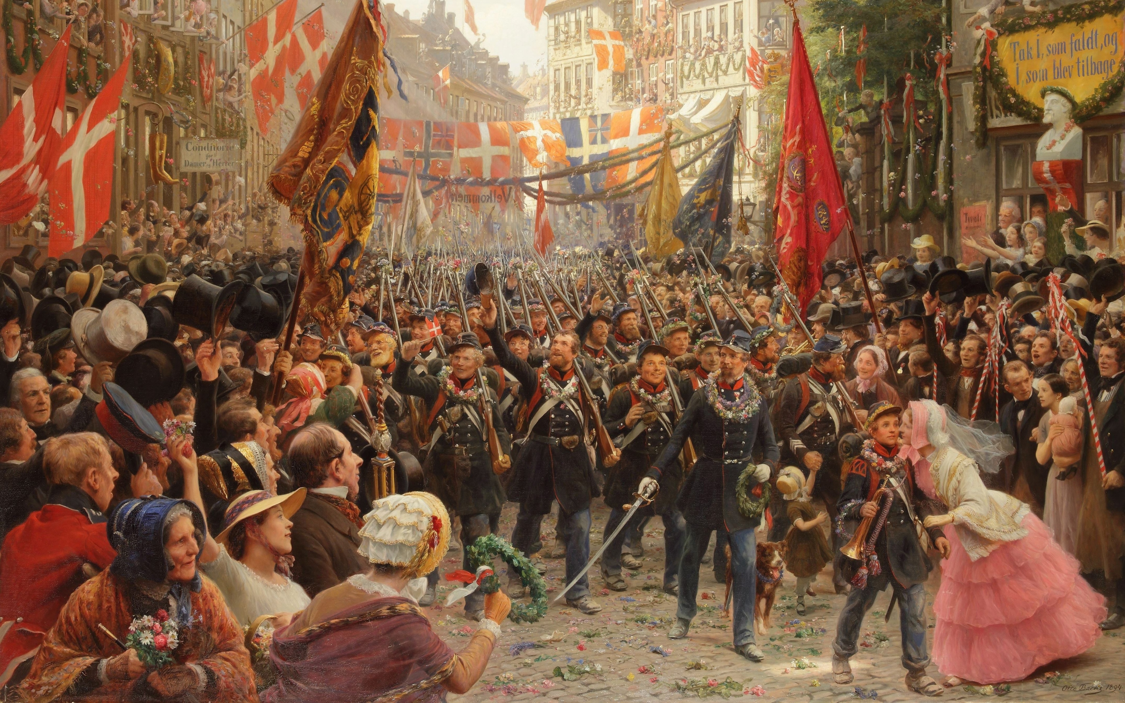 General 3840x2400 artwork classic art painting soldier army 1894 (Year) Otto Bache Denmark Copenhagen flag