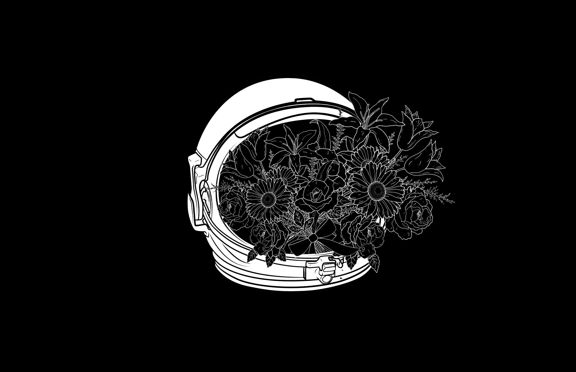 General 1980x1280 helmet astronaut monochrome flowers drawing