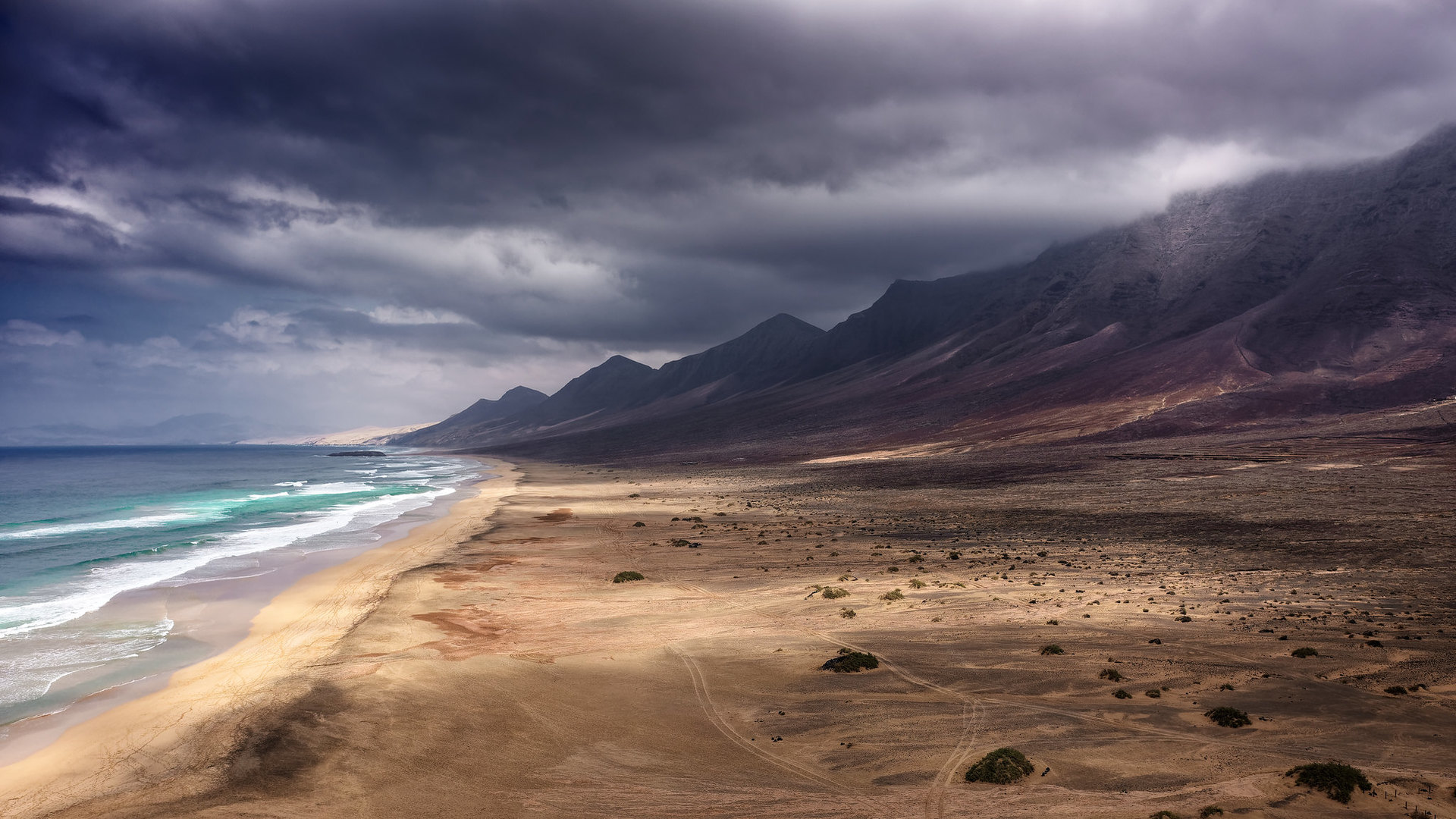 General 1920x1080 nature landscape sky sea sand clouds shore mountains Canary Islands Fuerteventura Spain