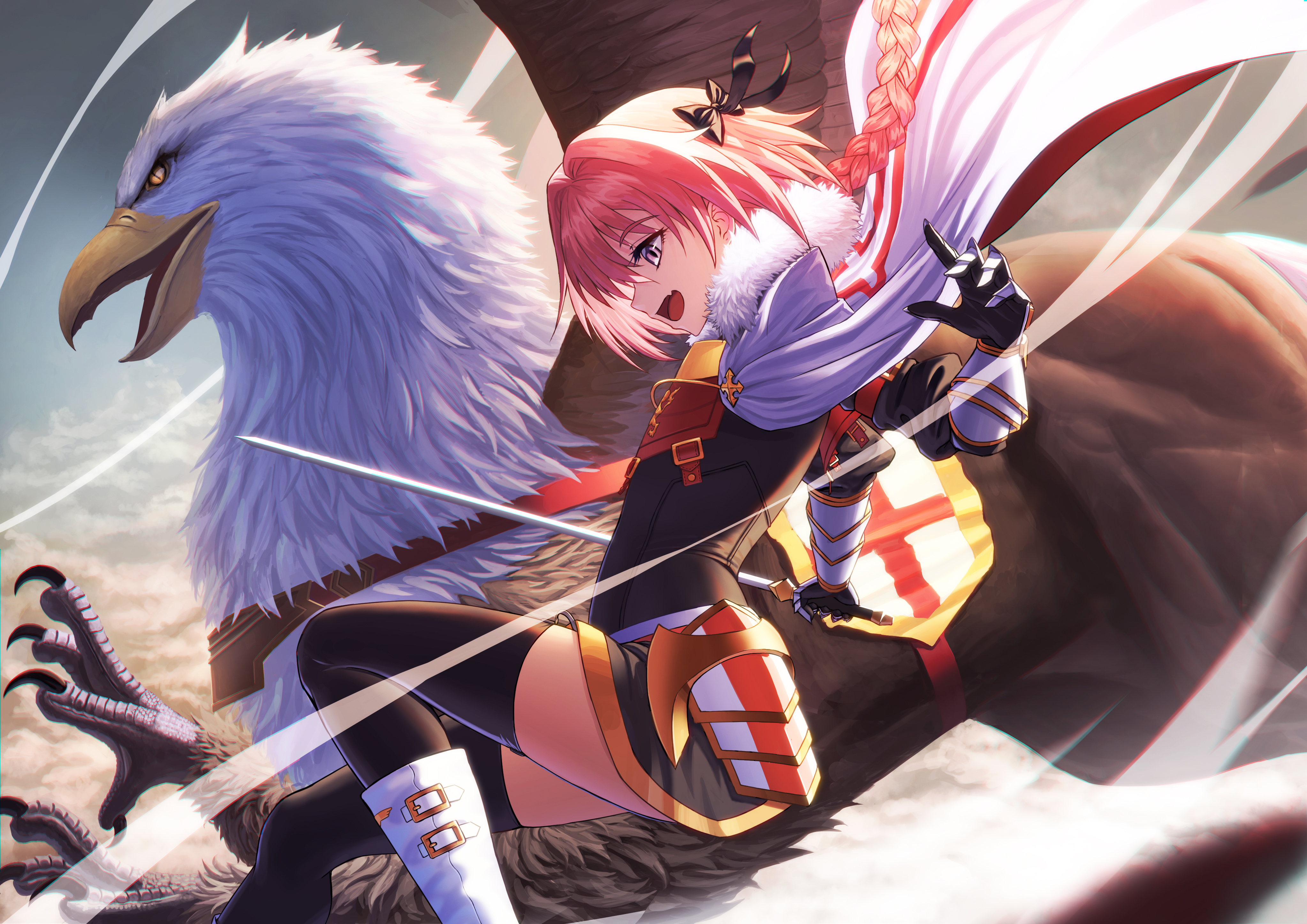 Anime 4093x2894 Astolfo (Fate/Apocrypha) Fate series pink hair anime boys griffins cape thigh high socks anime femboy