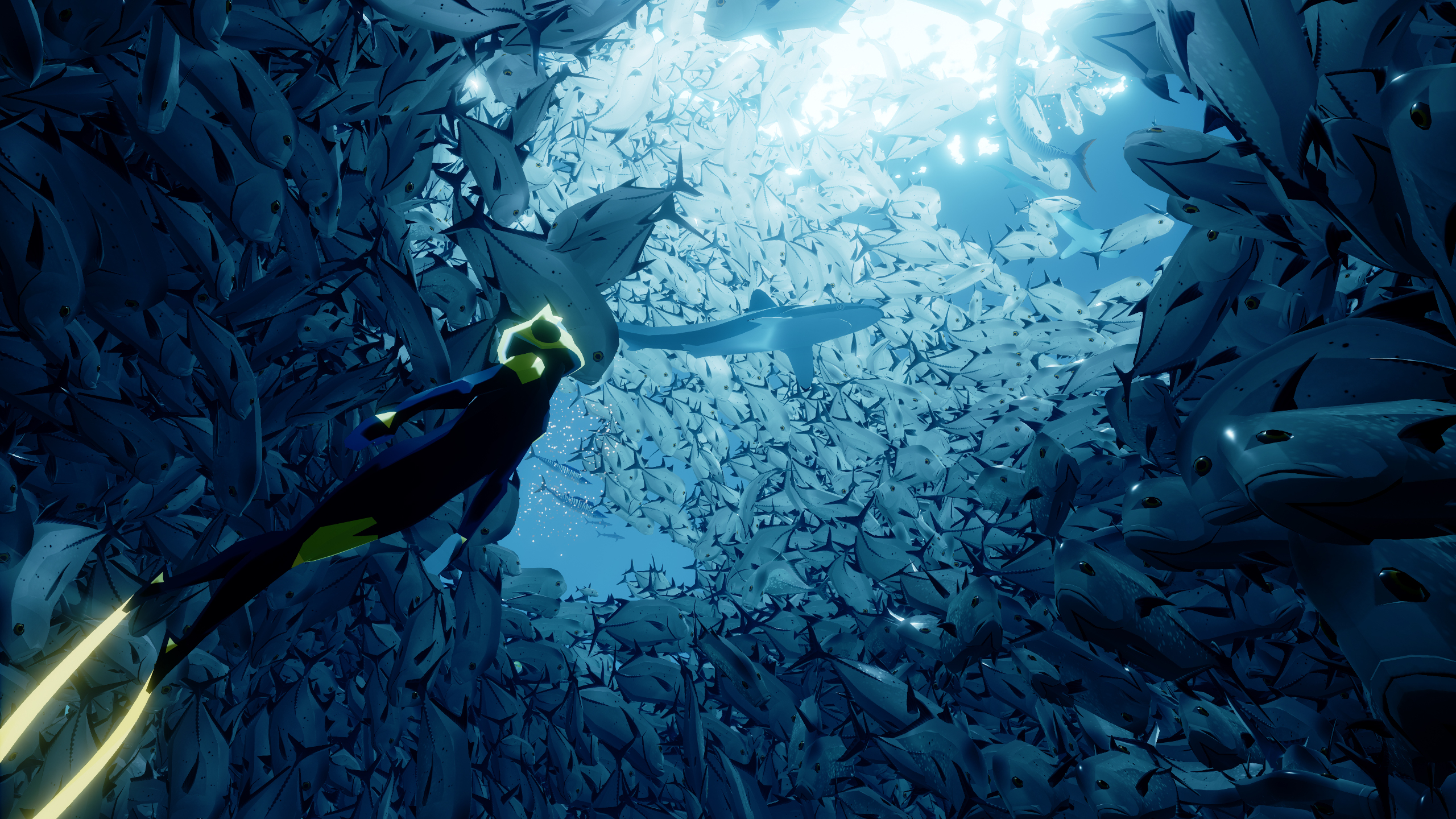 General 2560x1440 water underwater divers artwork digital art shark abzu video games blue