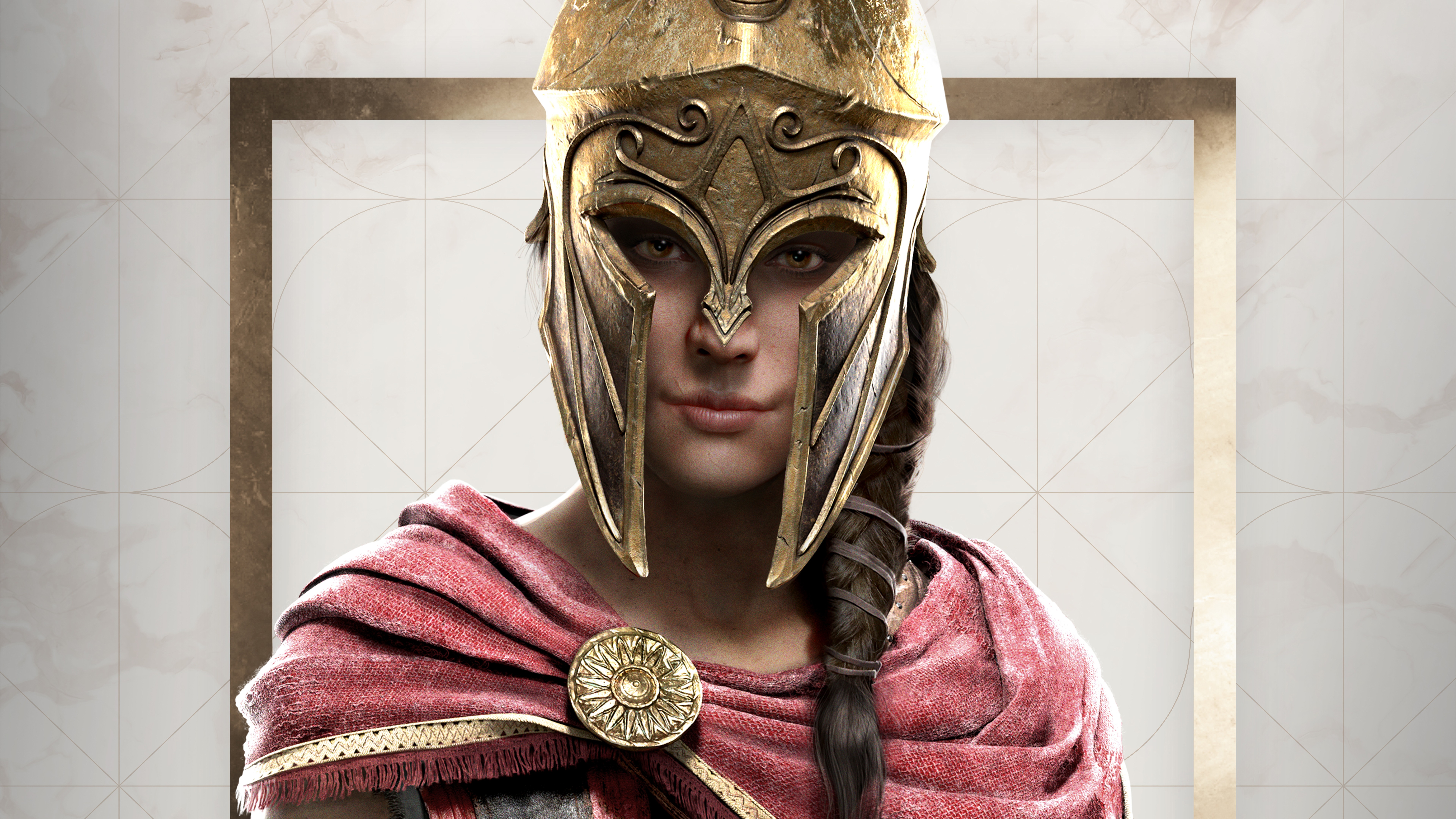 General 7680x4320 blue background Assassin's Creed Assassin's Creed Odyssey Assassins Creed: Odyssey Kassandra warrior helmet video games video game characters Ubisoft