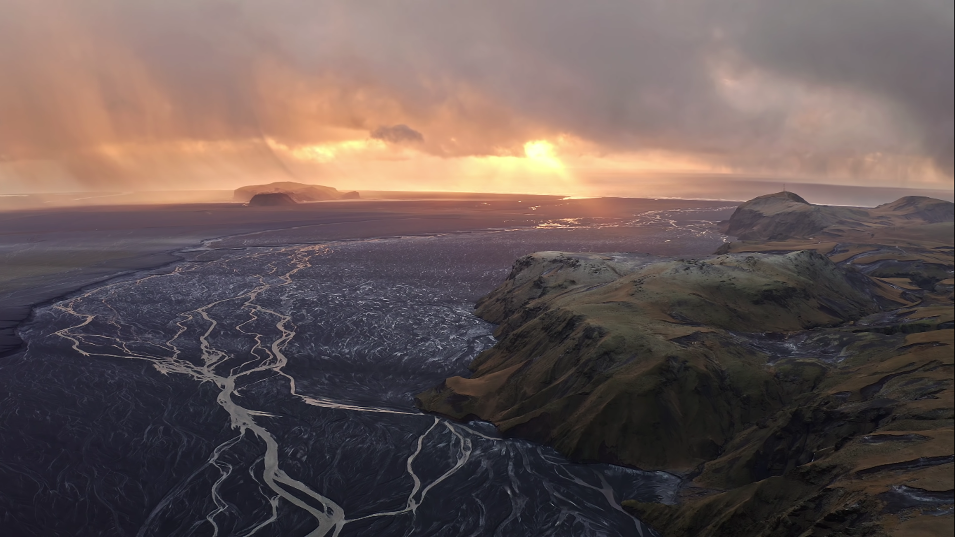General 1920x1080 Iceland ocean view mountains Currents sunlight aerial view