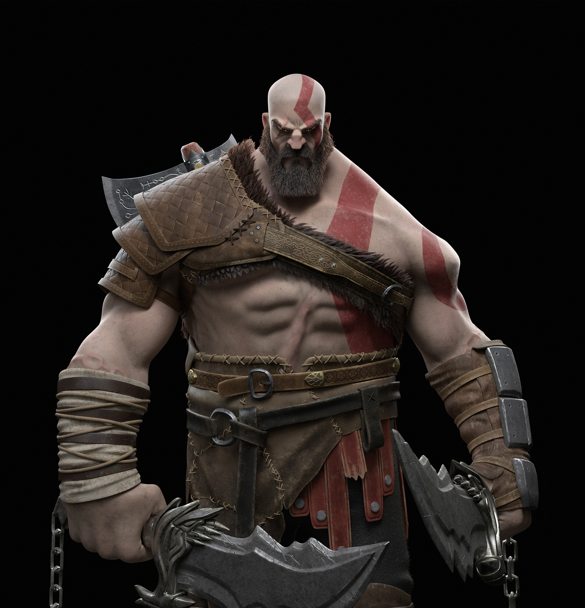General 1920x1995 Kratos ArtStation God of War frontal view video game characters simple background digital art portrait display