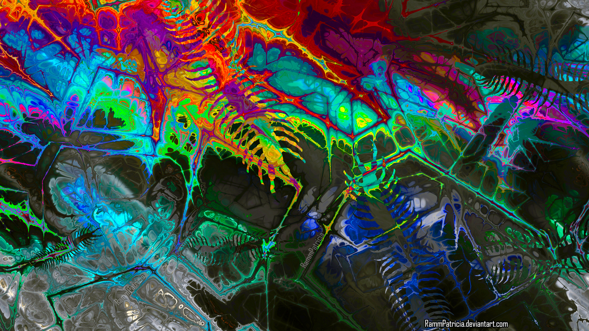 General 1920x1080 RammPatricia digital art abstract colorful centipede iridescent watermarked trippy psychedelic
