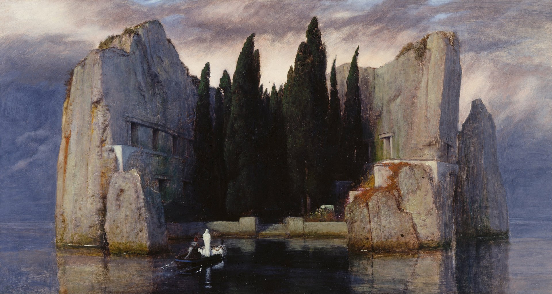 General 1920x1023 artwork Arnold Böcklin boat island water trees oil painting painting classic art