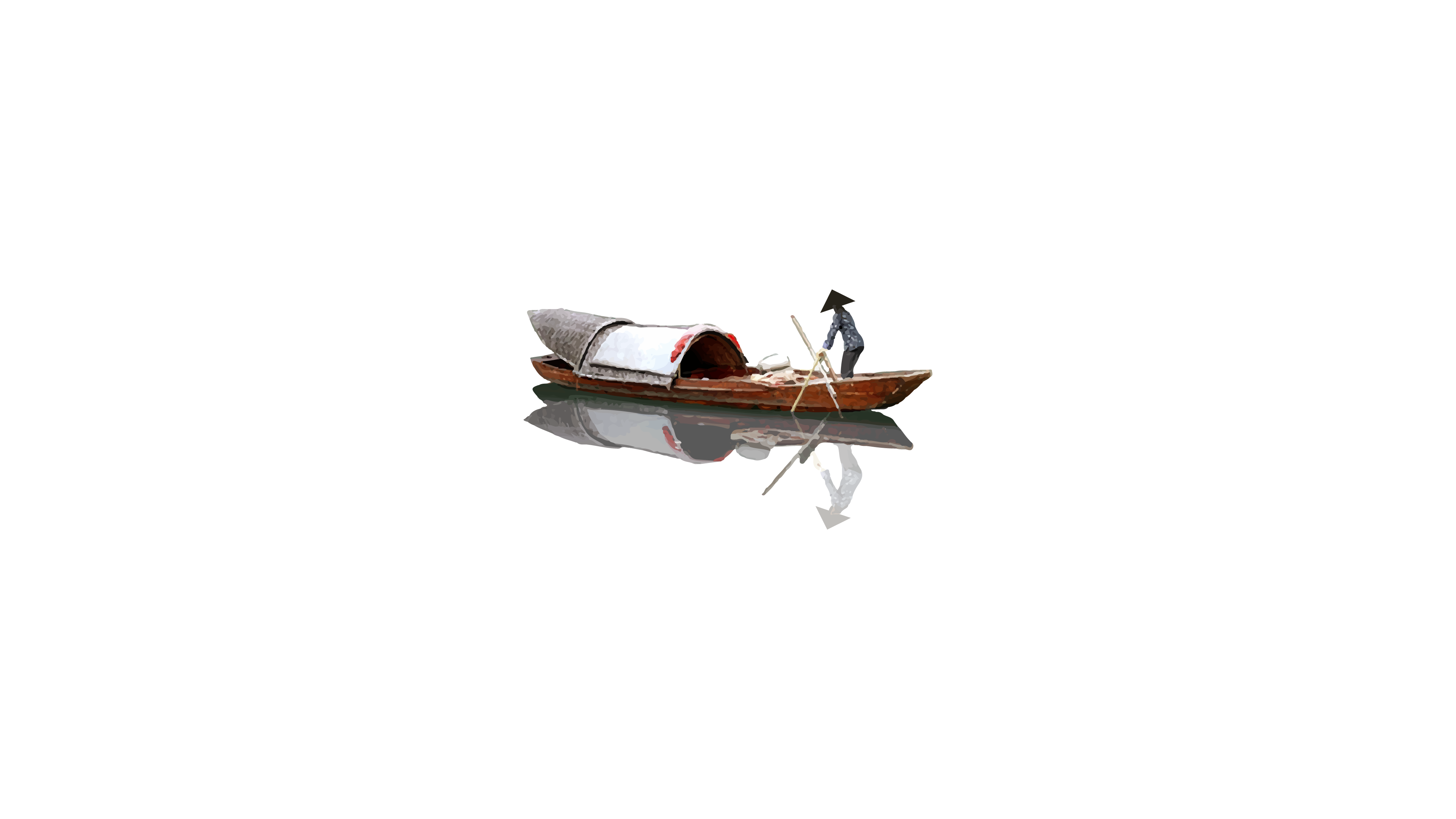 General 3840x2160 canoes simple background digital art minimalism oriental reflection white background boat