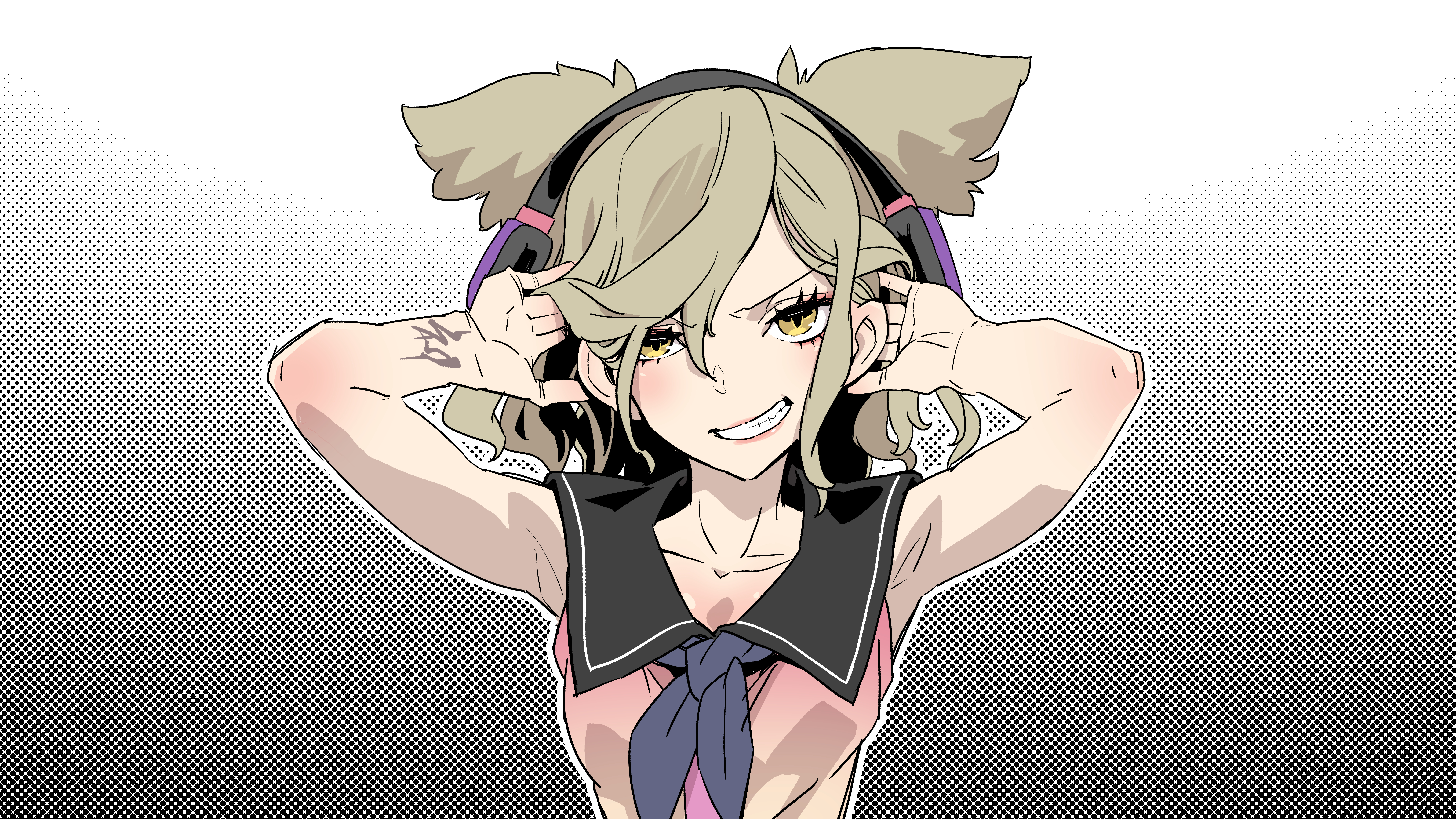 Anime 7680x4320 Touhou Toyosatomimi no Miko armpits headsets headphones smiling kawayabug anime