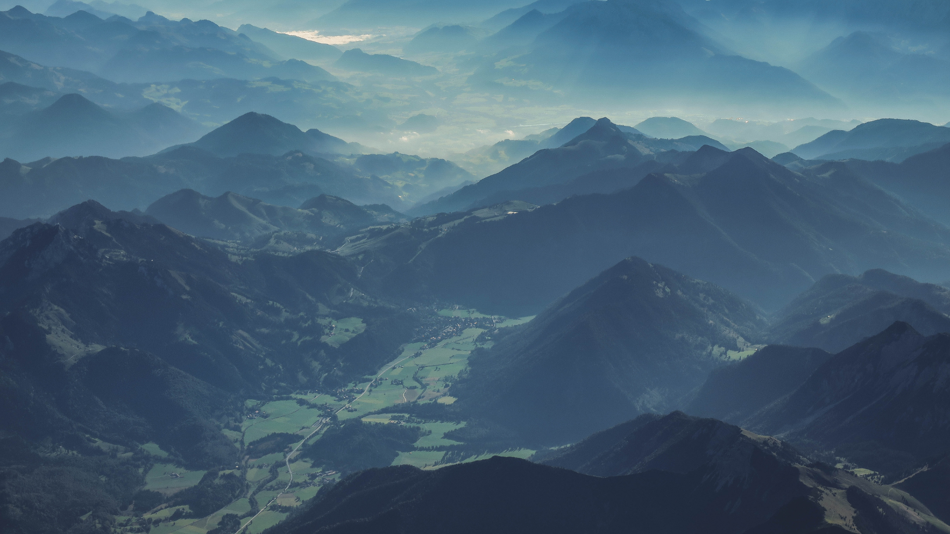 General 1920x1080 nature landscape mountains mist valley trees aerial view Austria