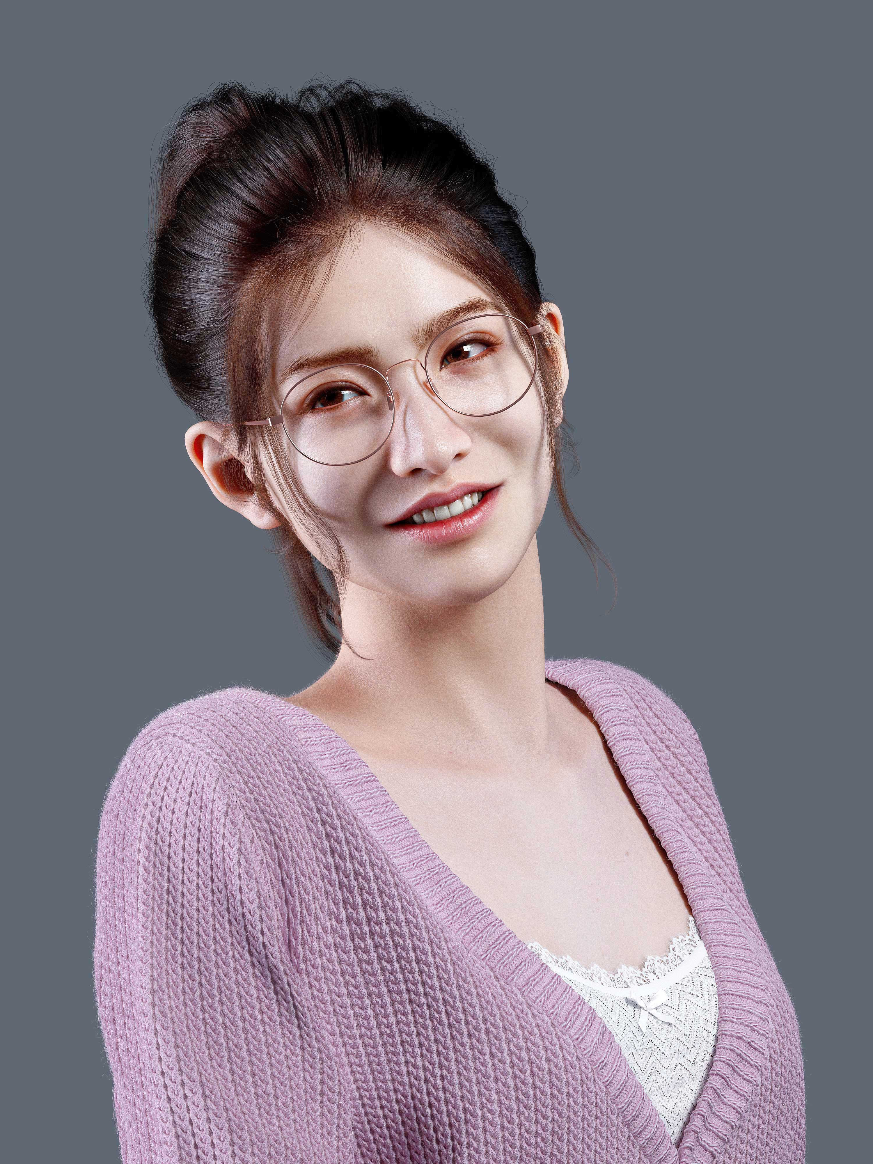 General 3000x4000 Forever (artist) CGI women portrait glasses women with glasses Asian simple background looking at viewer smiling parted lips brunette short hair brown eyes collarbone teeth face portrait display