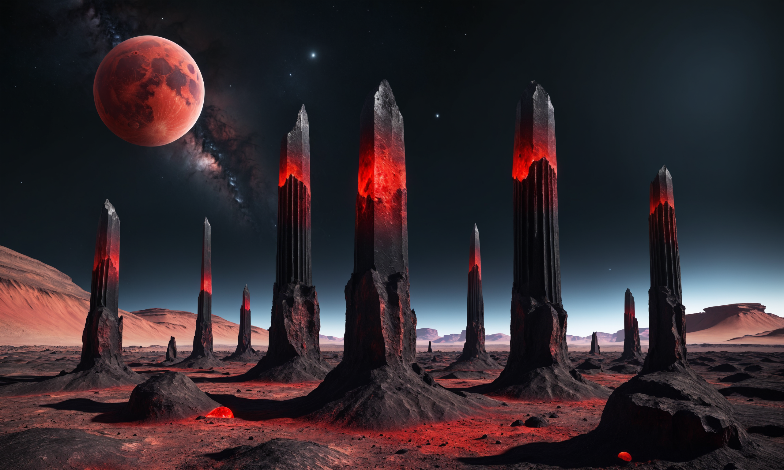 General 2560x1536 AI art space Obelisk Moon red rocks stars sand