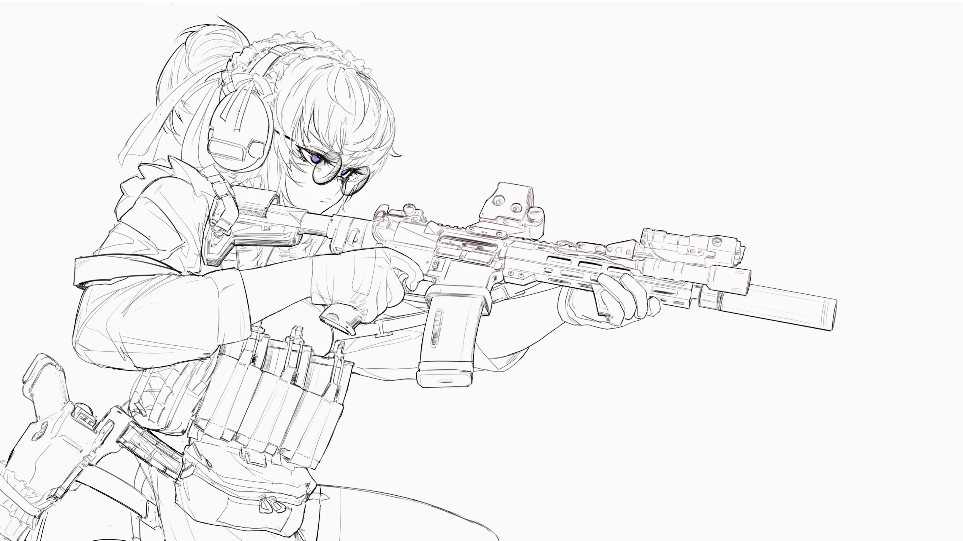 Anime 3243x1825 AR-15 operator AEM01 tactical girls with guns rifles armalite rifle assault rifle anime girls anime girls with guns