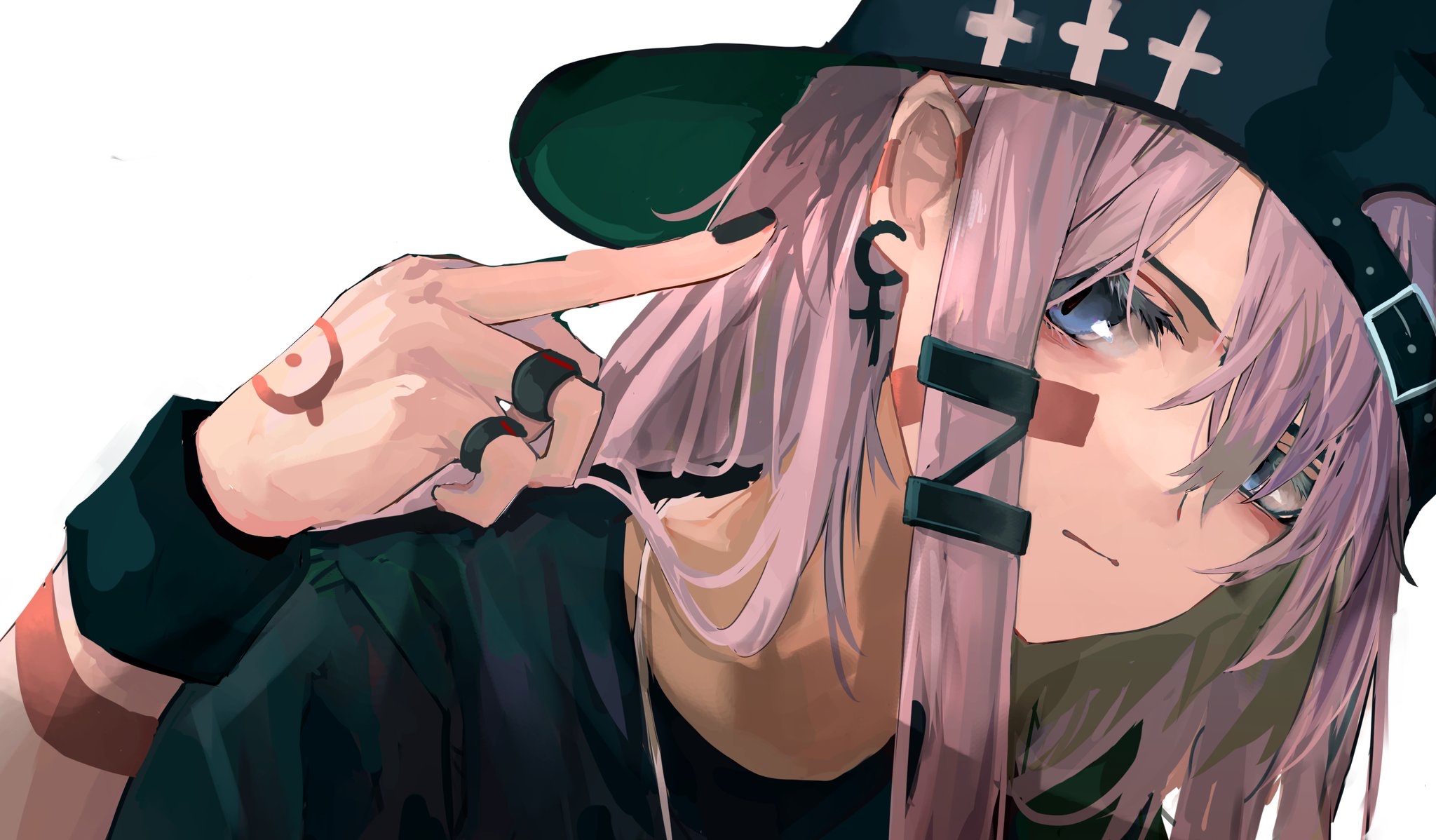 Anime 2048x1198 anime anime girls digital art artwork looking at viewer hat middle finger