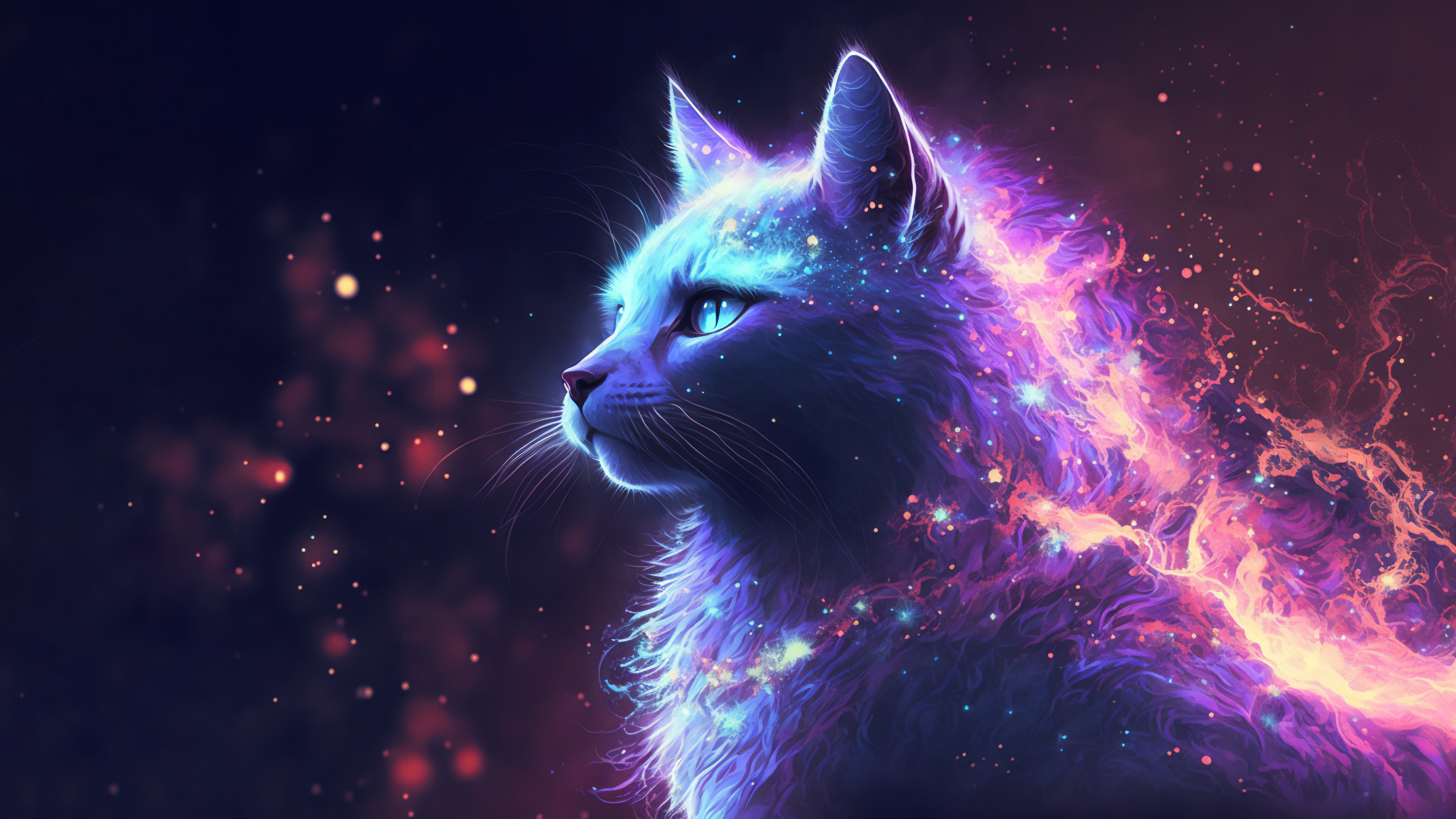 General 3641x2048 AI art illustration cats space universe nebula stars